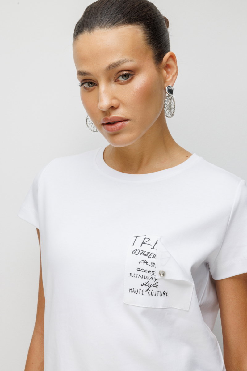 On Kadın Yazı Detaylı Sıfır Yaka Pamuklu T-Shirt 71464 Beyaz - 2