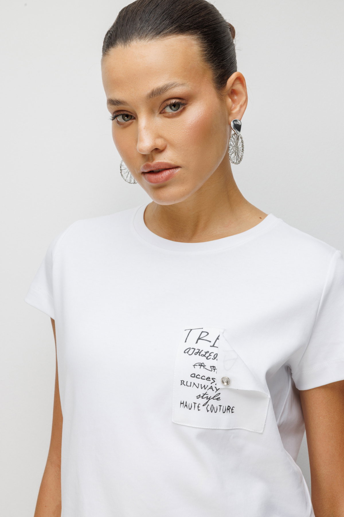 On Kadın Yazı Detaylı Sıfır Yaka Pamuklu T-Shirt 71464 Beyaz - 2