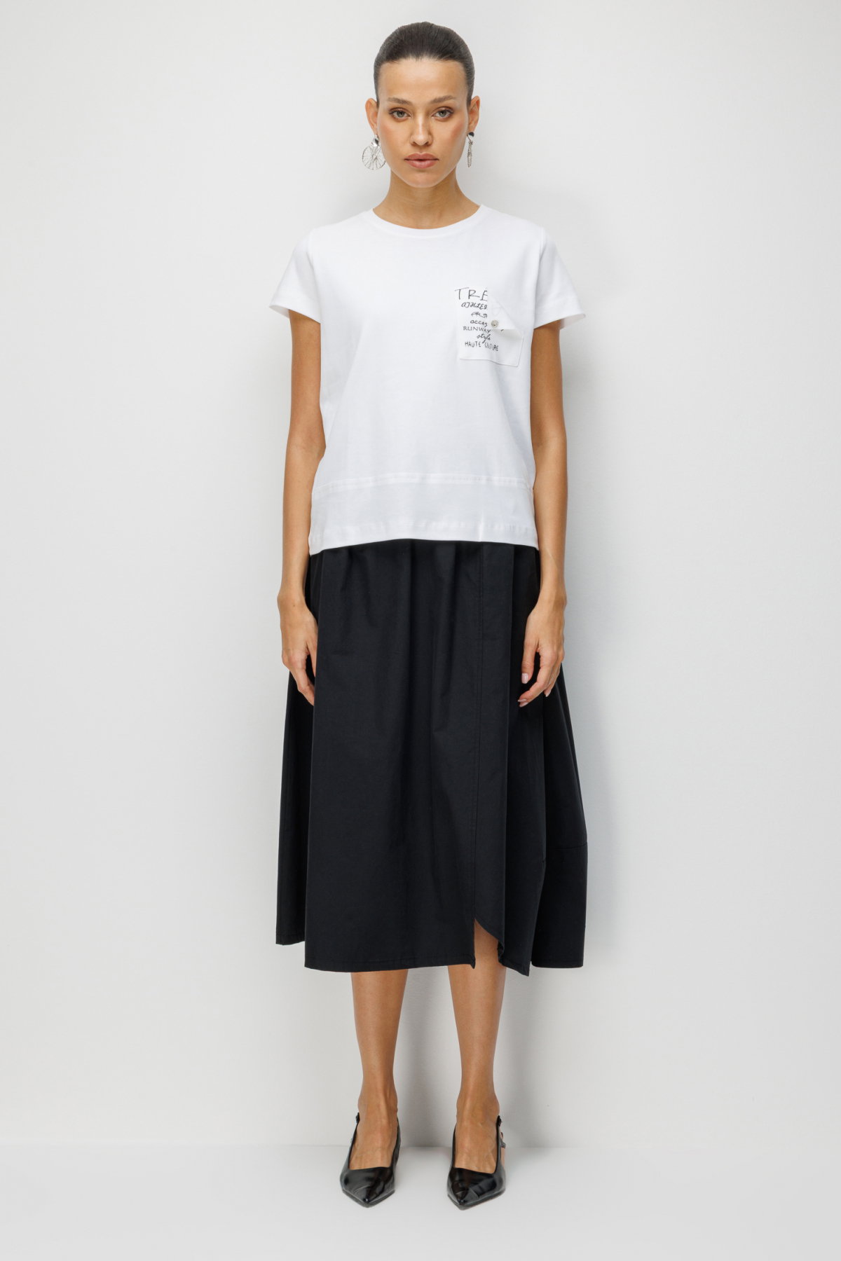 On Kadın Yazı Detaylı Sıfır Yaka Pamuklu T-Shirt 71464 Beyaz - 3