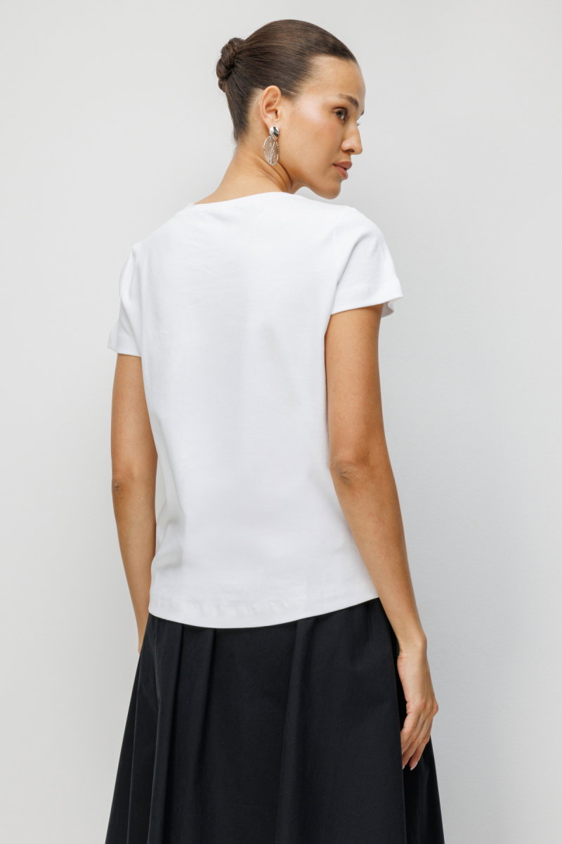 On Kadın Yazı Detaylı Sıfır Yaka Pamuklu T-Shirt 71464 Beyaz - 4