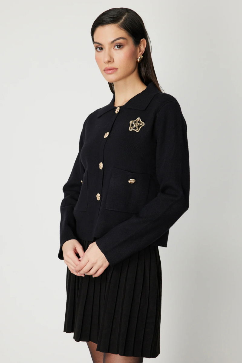 On Kadın Yıldız İşlemeli Torba Cepli Hırka 60926 Siyah - 2