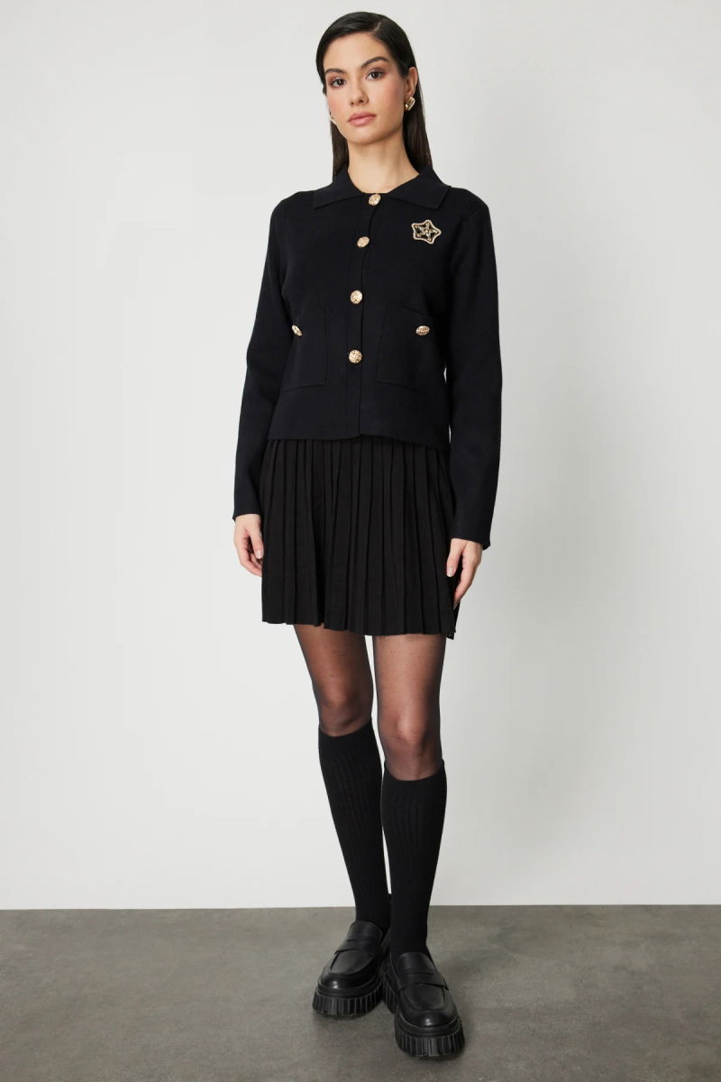 On Kadın Yıldız İşlemeli Torba Cepli Hırka 60926 Siyah - 4