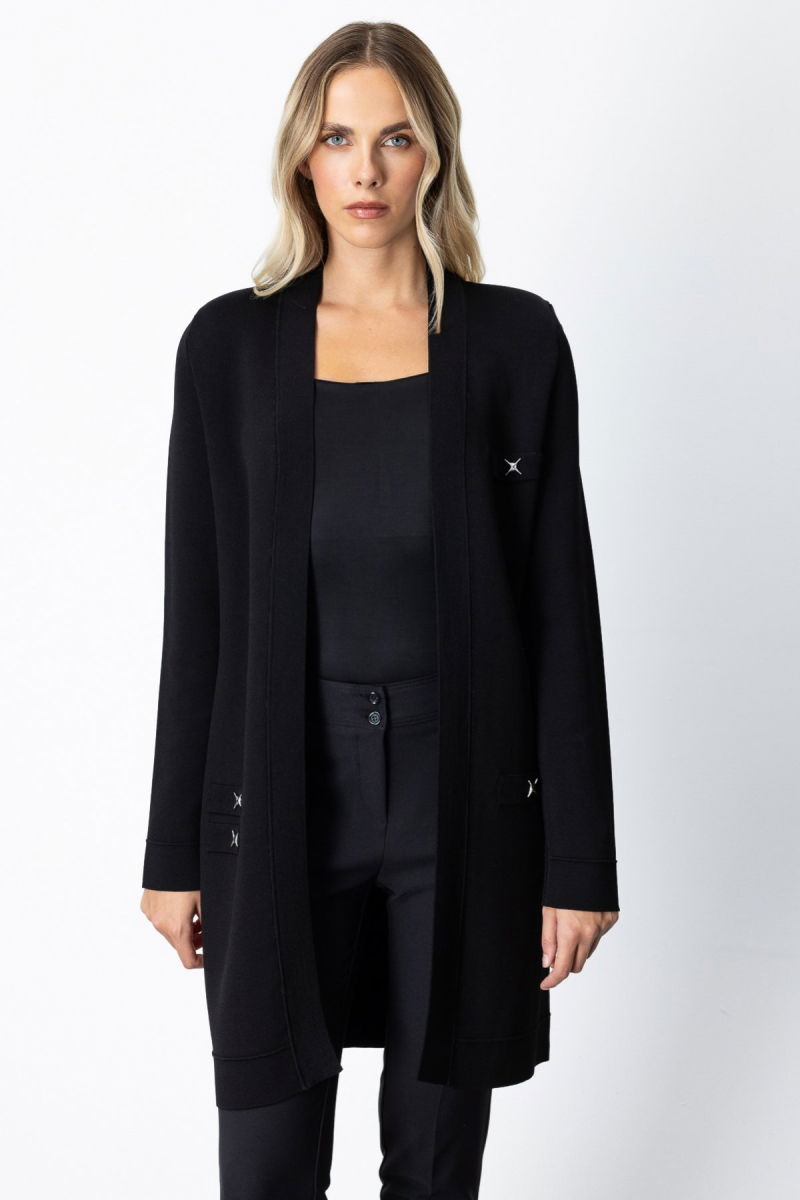 On Kadın Zımbalı Uzun Hırka 69917 Siyah - On