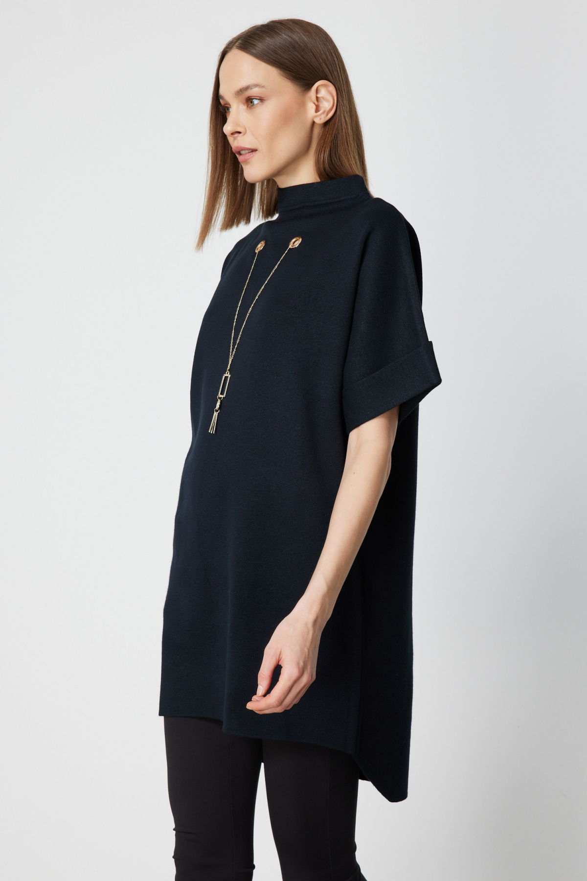 On Kadın Zincir Aksesuarlı Kısa Kollu Tunik 65360 Siyah - 2