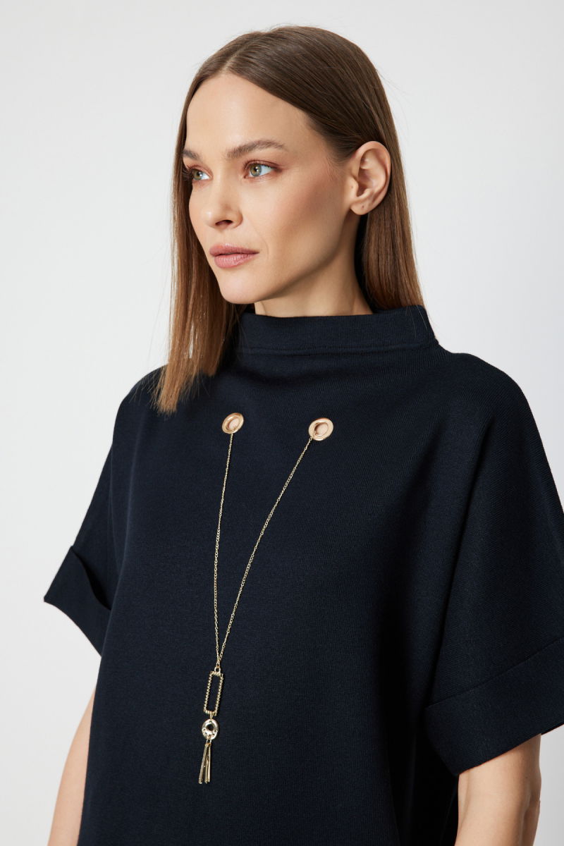 On Kadın Zincir Aksesuarlı Kısa Kollu Tunik 65360 Siyah - 3