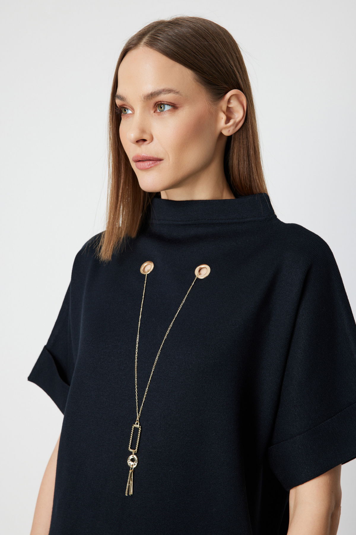 On Kadın Zincir Aksesuarlı Kısa Kollu Tunik 65360 Siyah - 3