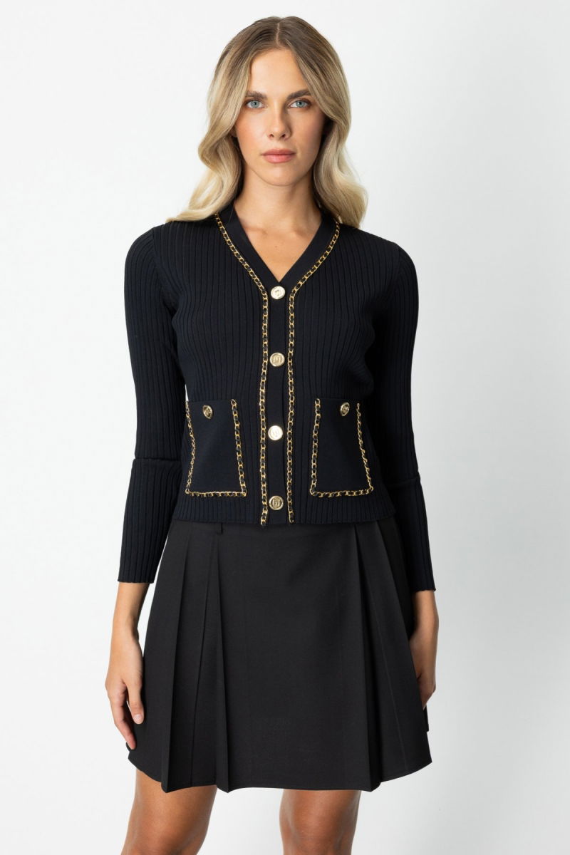 On Kadın Zincirli Fitilli Hırka 60951 Siyah - On