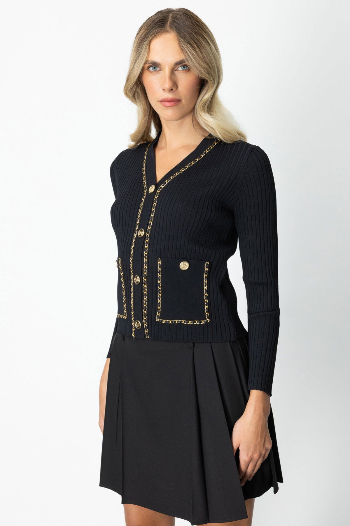 On Kadın Zincirli Fitilli Hırka 60951 Siyah - 2