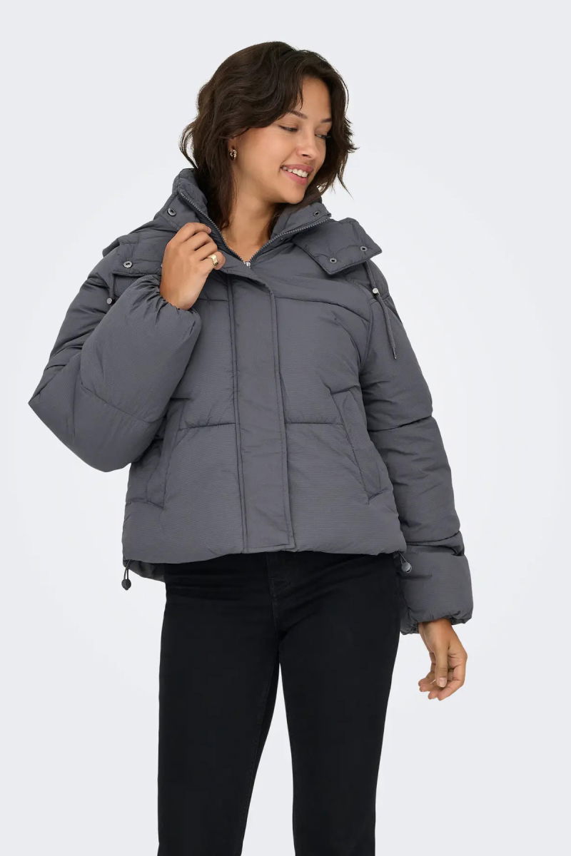 Only Kadın Kapüşonlu Çift Cepli Şişme Mont 15322013 Gri - Only