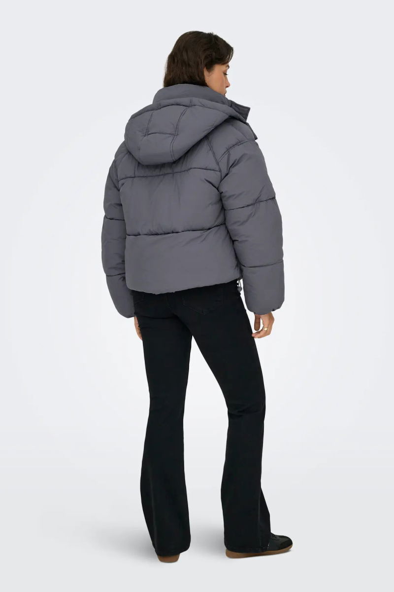 Only Kadın Kapüşonlu Çift Cepli Şişme Mont 15322013 Gri - 5