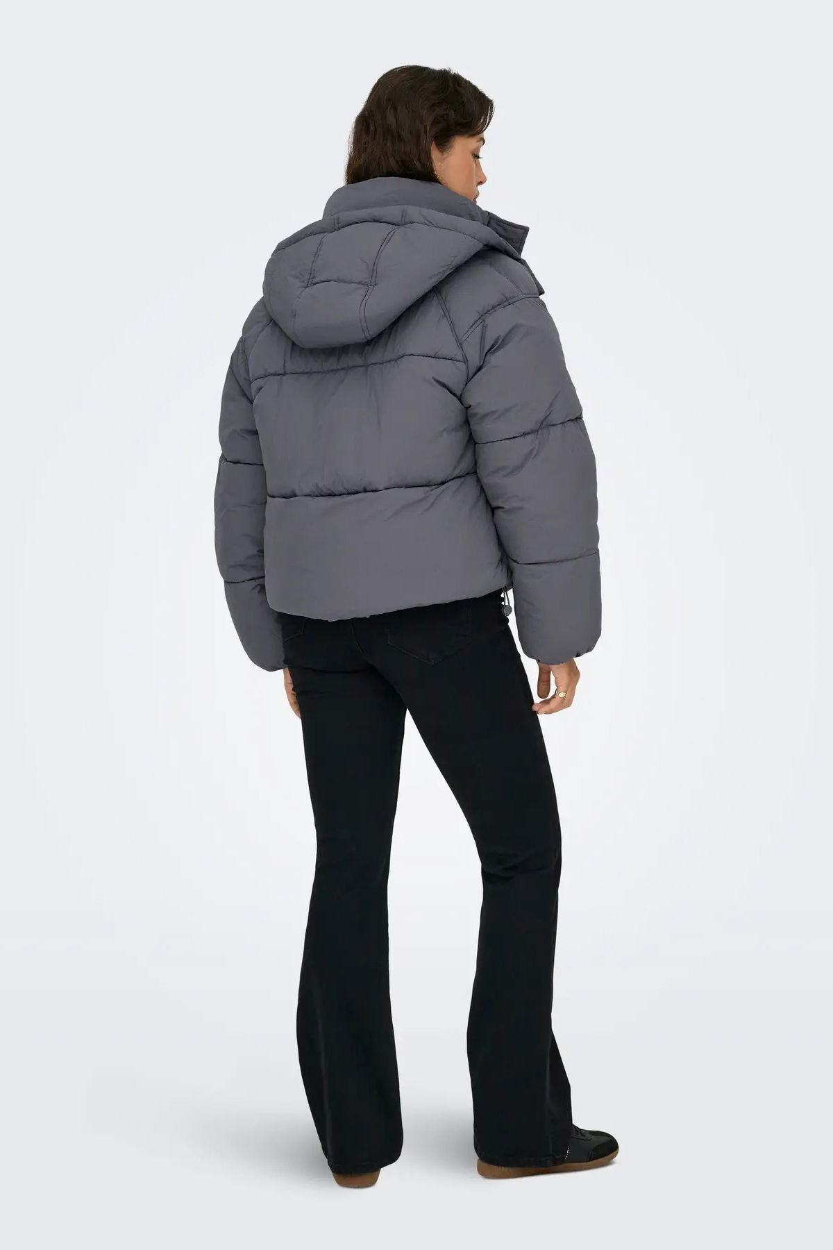 Only Kadın Kapüşonlu Çift Cepli Şişme Mont 15322013 Gri - 5