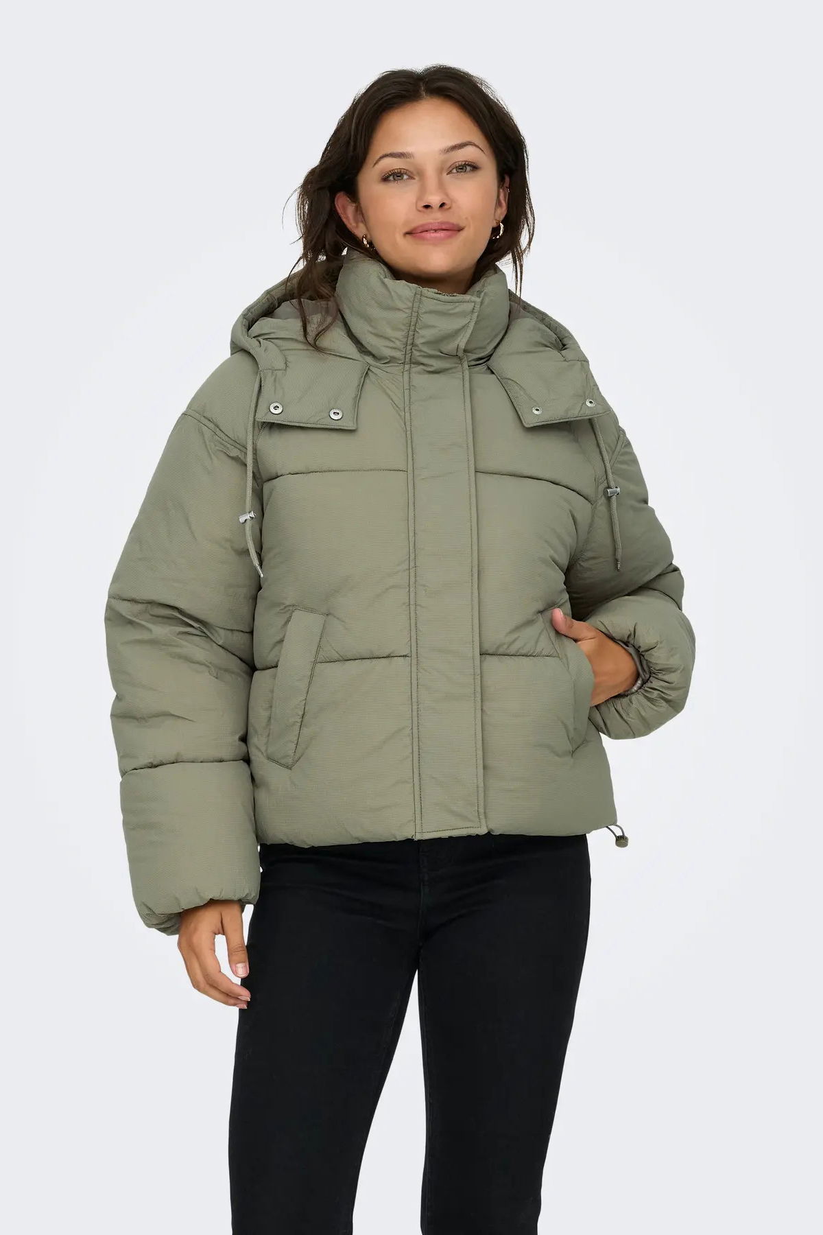 Only Kadın Kapüşonlu Çift Cepli Şişme Mont 15322013 Yeşil - 2