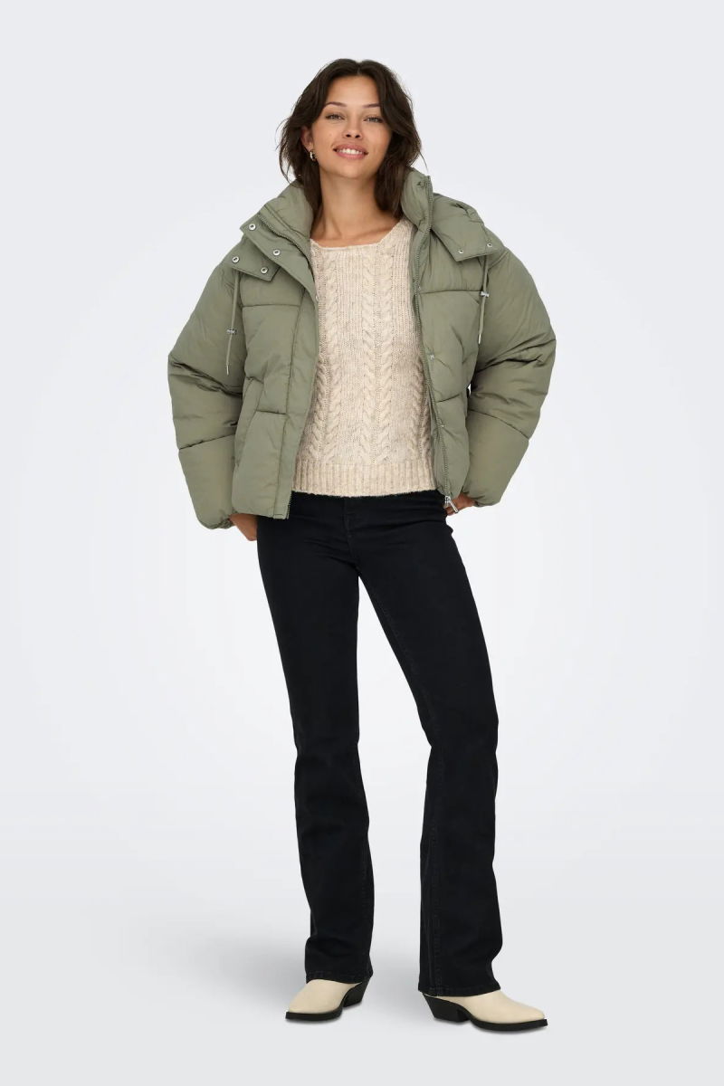 Only Kadın Kapüşonlu Çift Cepli Şişme Mont 15322013 Yeşil - 4