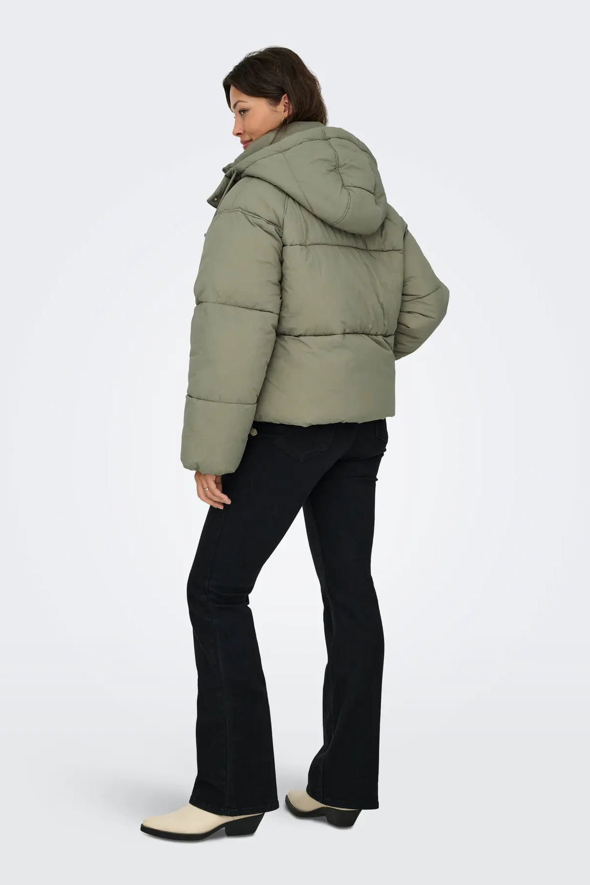 Only Kadın Kapüşonlu Çift Cepli Şişme Mont 15322013 Yeşil - 5
