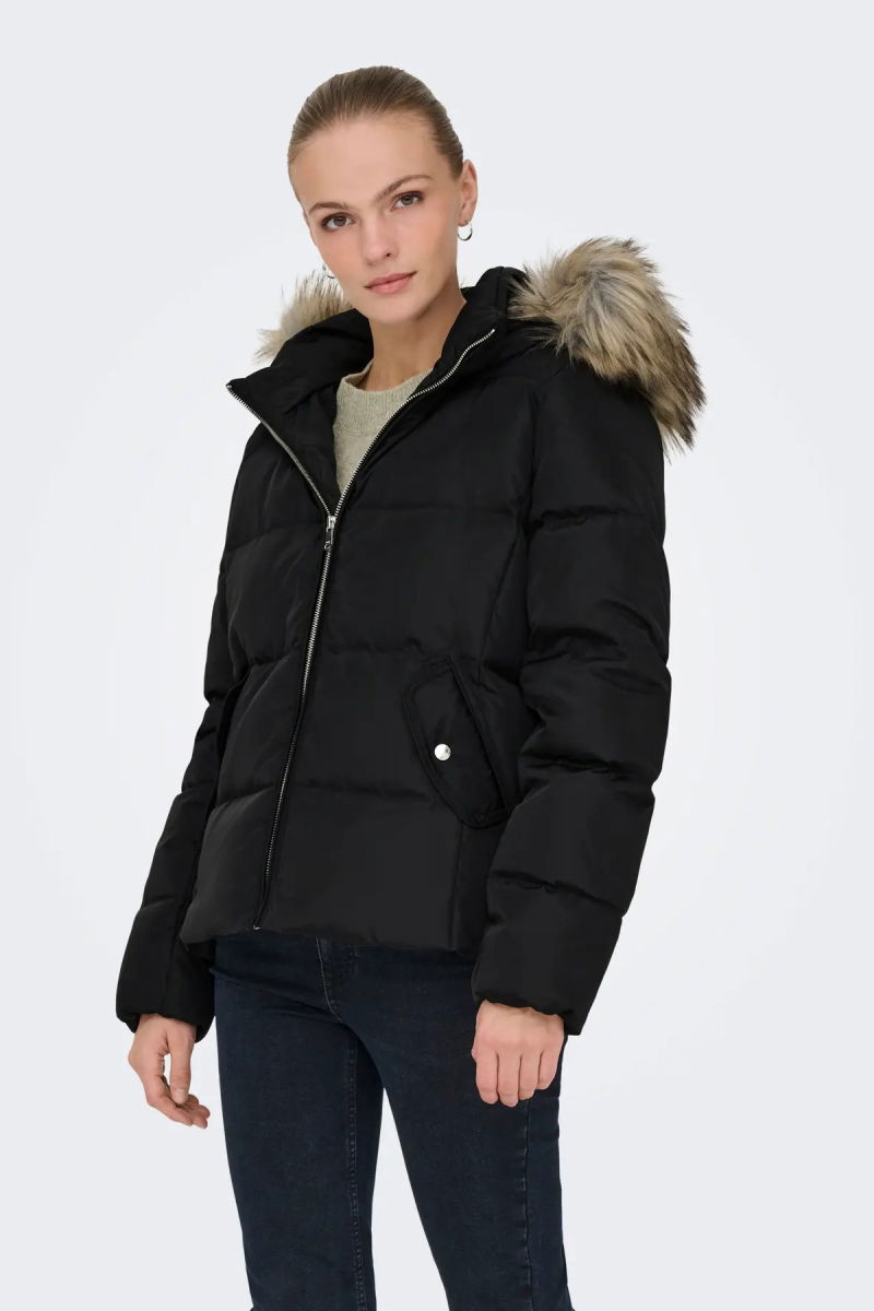 Only Kadın Kapüşonu Kürklü Mont 15349780 Siyah - Only