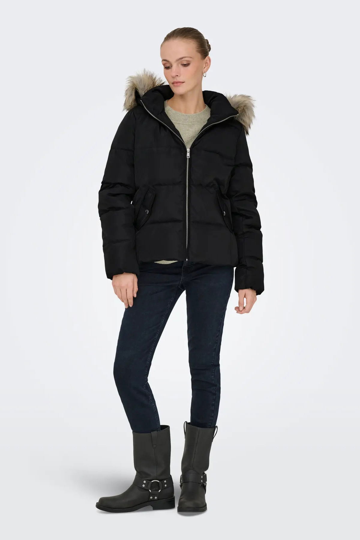 Only Kadın Kapüşonu Kürklü Mont 15349780 Siyah - 2