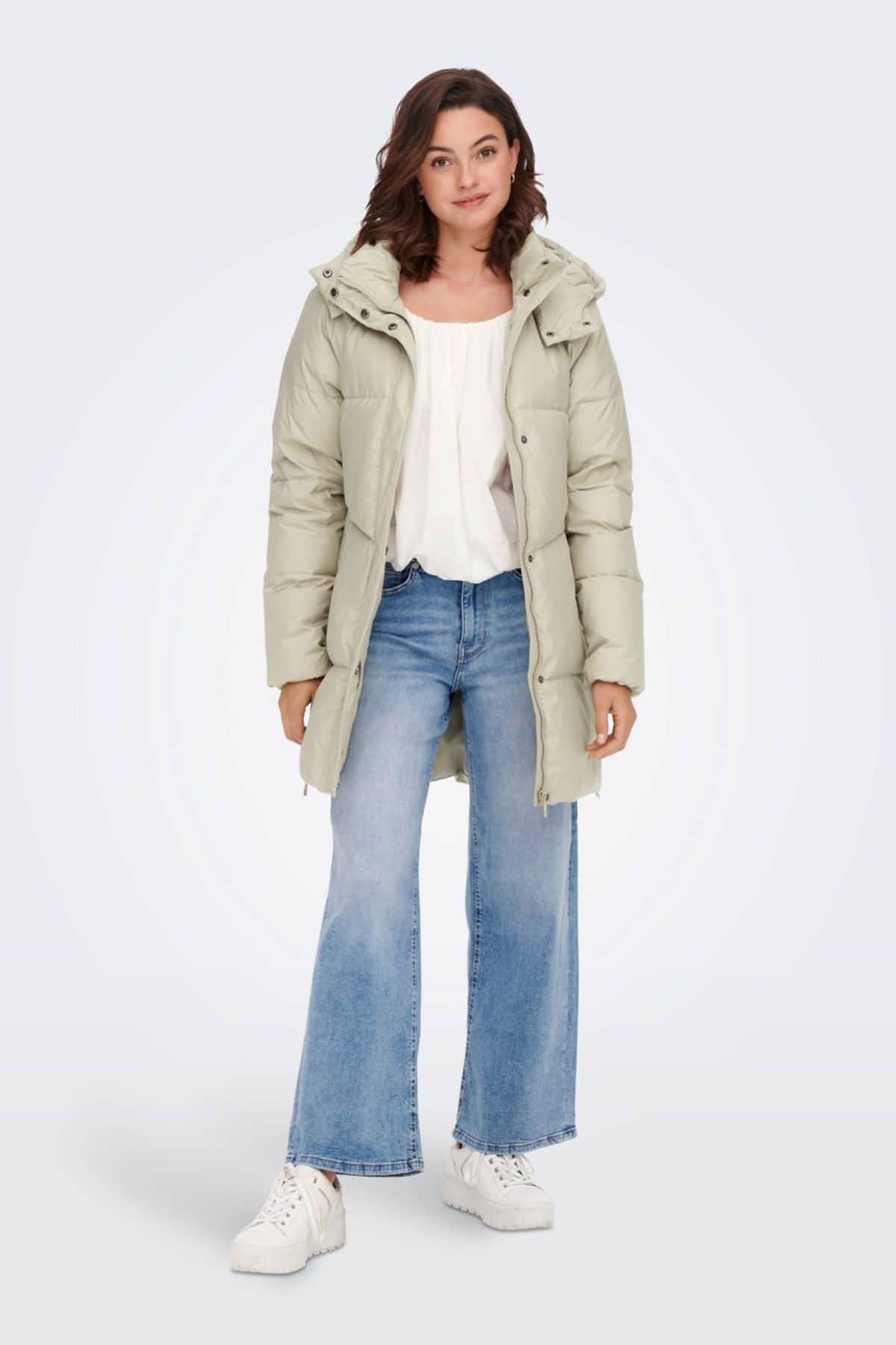 Only Kadın Kuş Tüyü Dolgulu Uzun Kaban 65515270623 Bej - 1