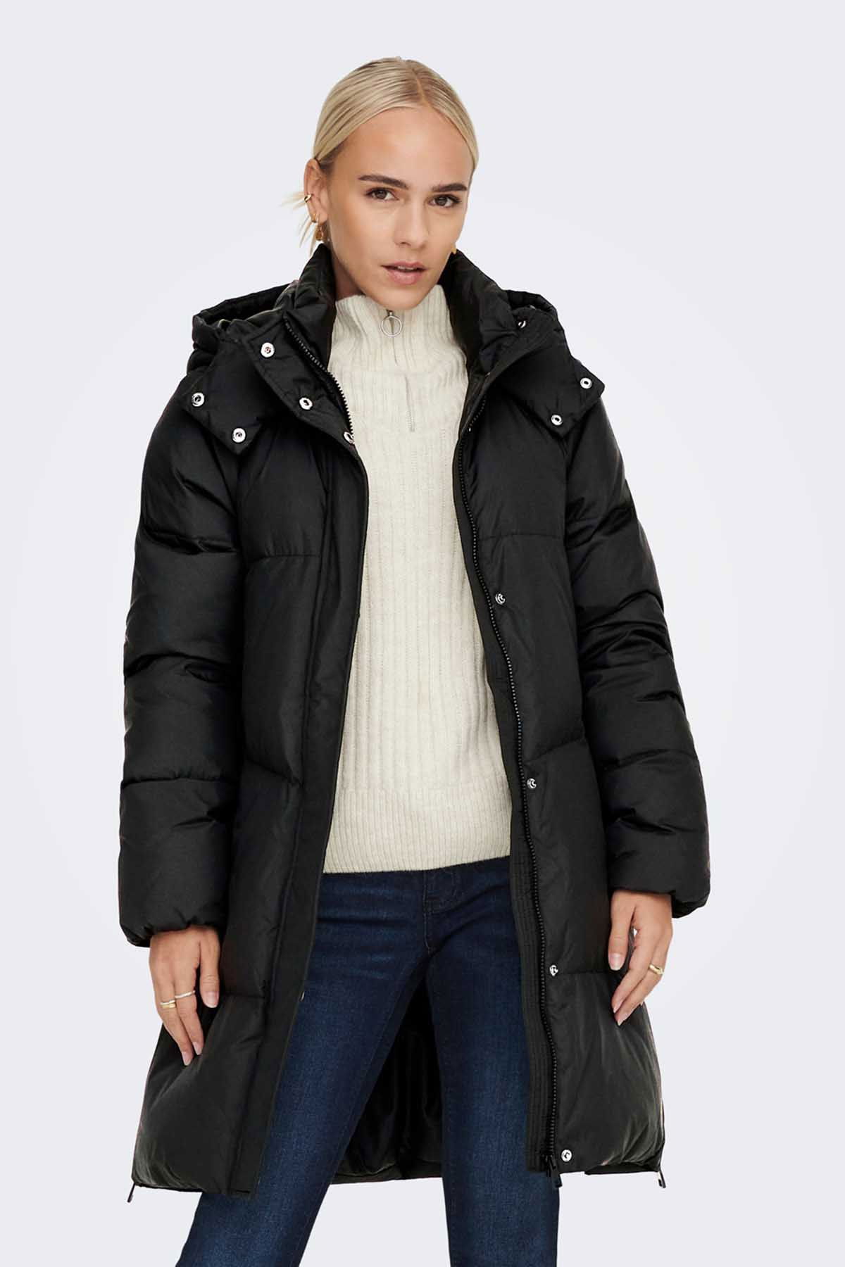 Only Kadın Kuş Tüyü Dolgulu Uzun Kaban 65515270623 Siyah - 1