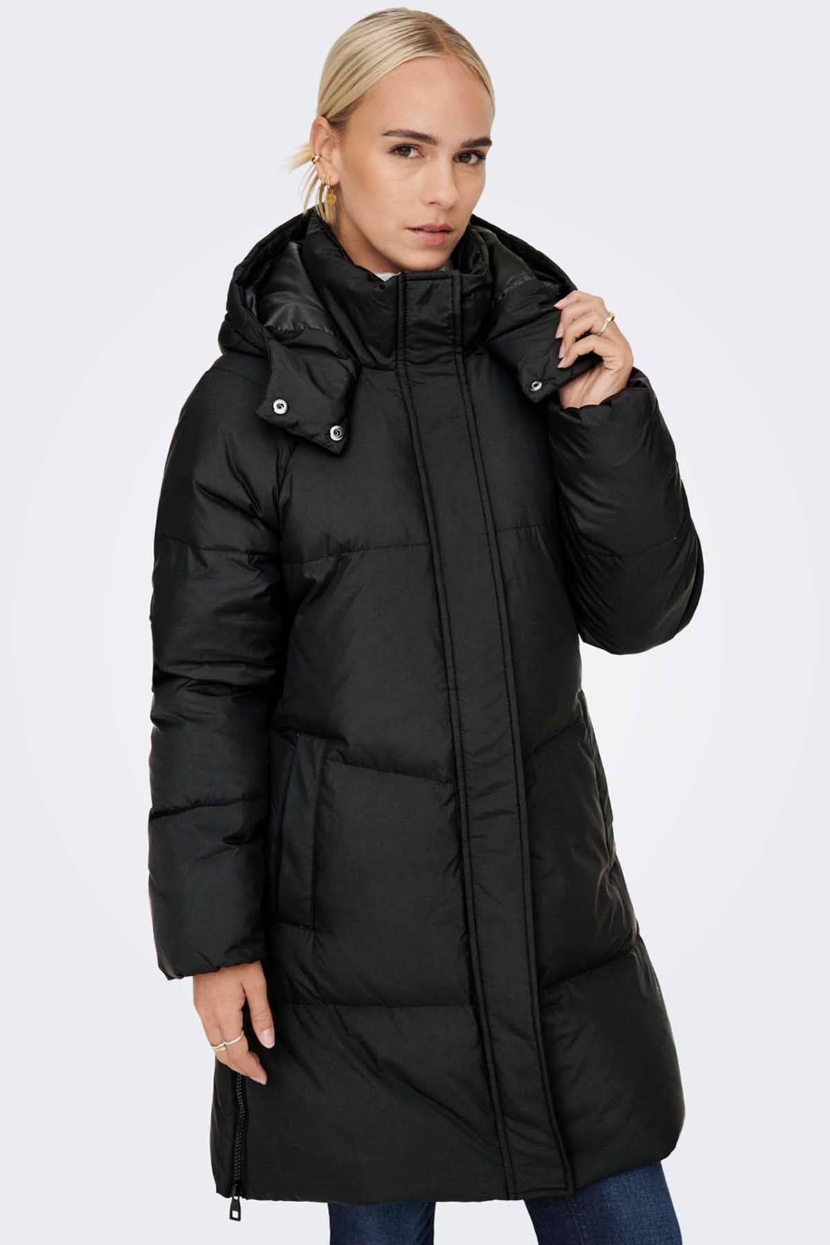 Only Kadın Kuş Tüyü Dolgulu Uzun Kaban 65515270623 Siyah - 3