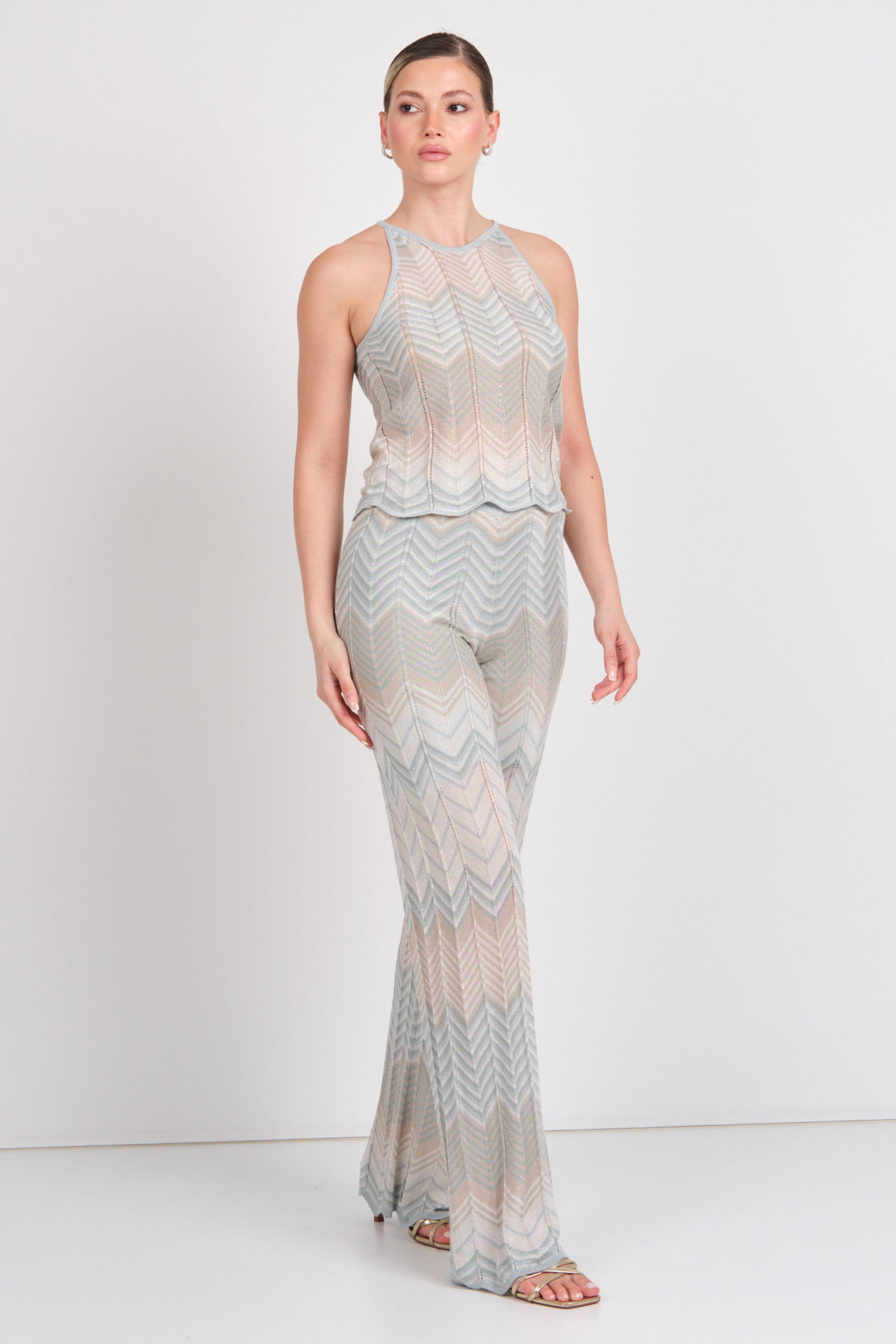 Only Kadın Onlalvıra Beli Lastikli Simli Örme Pantolon 15344393 Mavi - 1