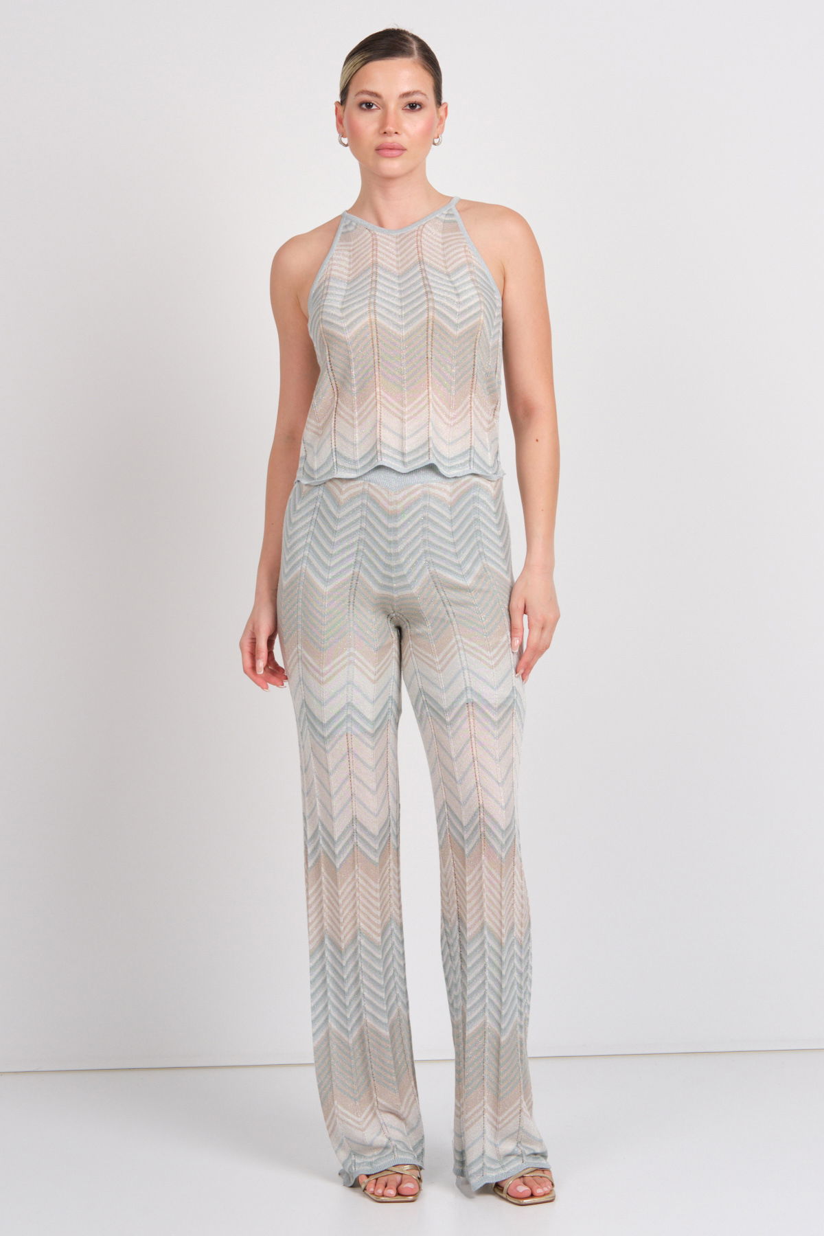 Only Kadın Onlalvıra Beli Lastikli Simli Örme Pantolon 15344393 Mavi - 2