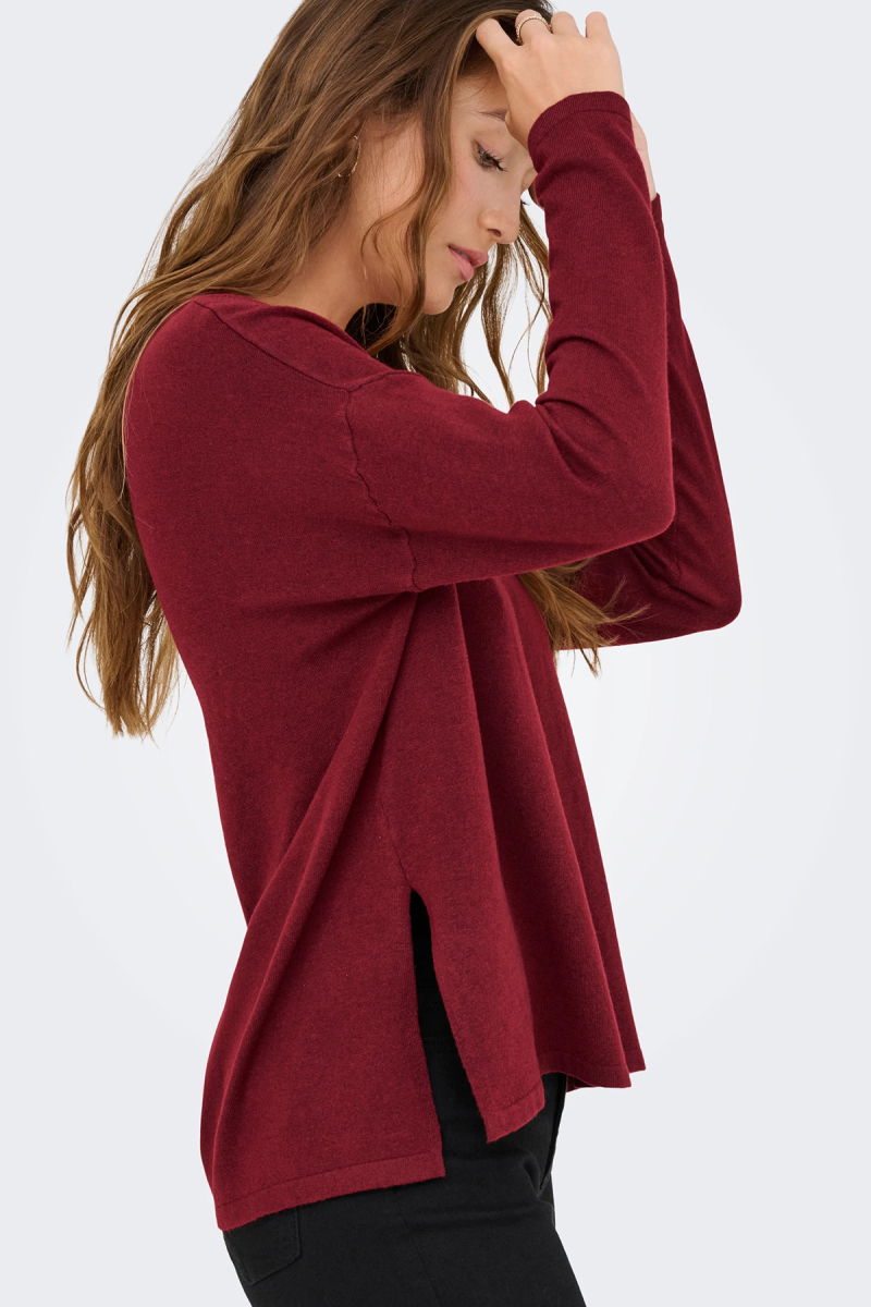 Only Kadın Onlamalıo Oversize V Yaka Örme Kazak 15340735 Bordo 