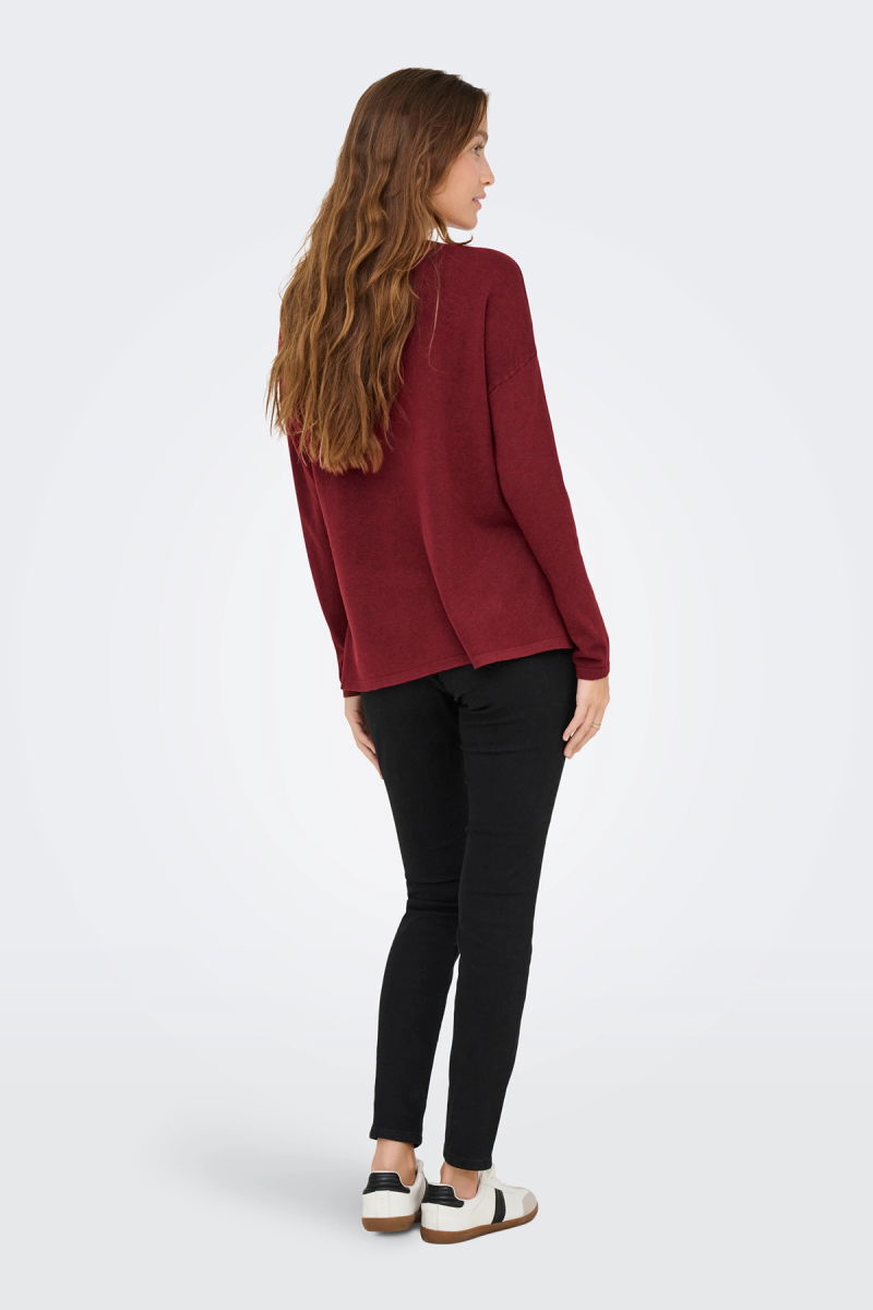 Only Kadın Onlamalıo Oversize V Yaka Örme Kazak 15340735 Bordo - 5