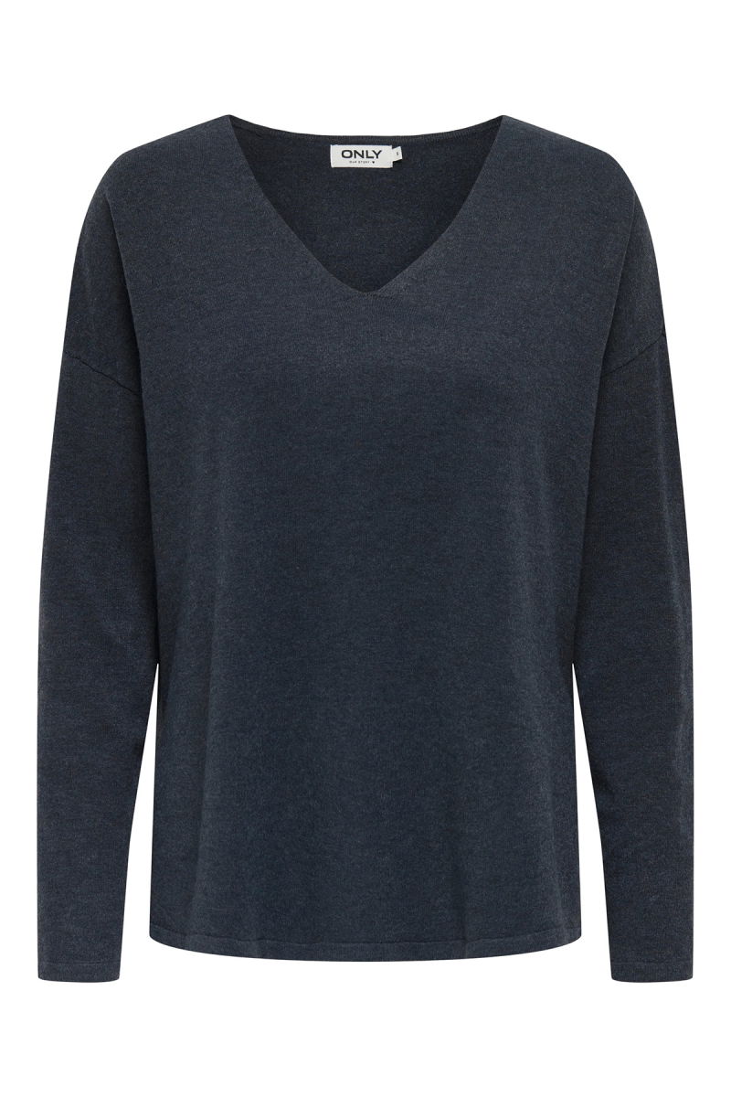 Only Kadın Onlamalıo Oversize V Yaka Örme Kazak 15340735 Lacivert - 2