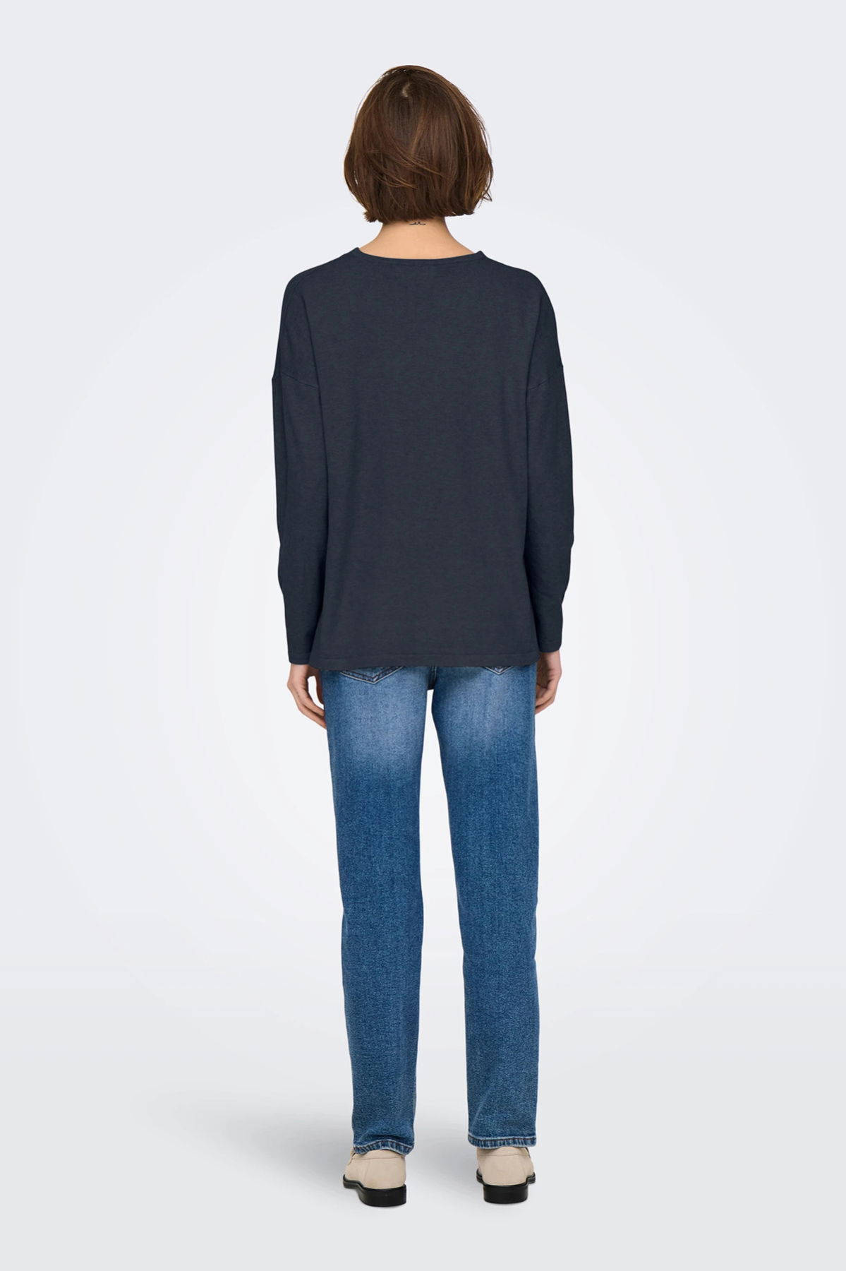 Only Kadın Onlamalıo Oversize V Yaka Örme Kazak 15340735 Lacivert - 3