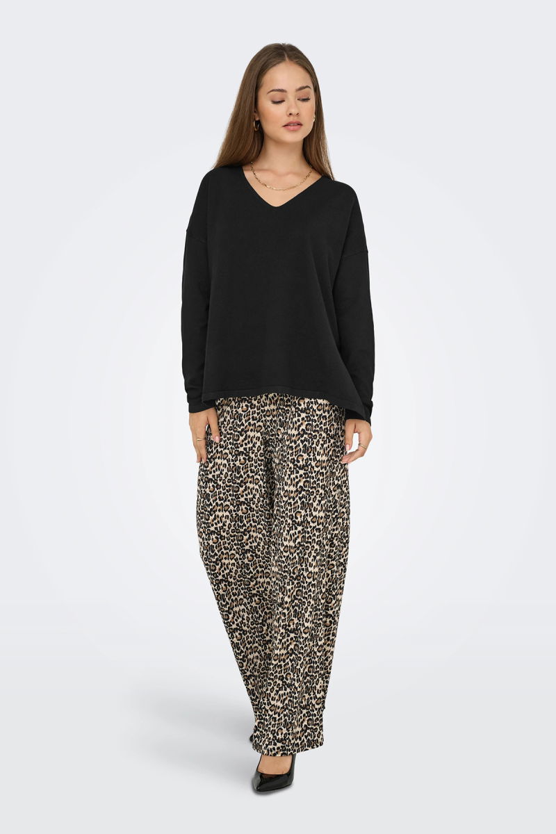 Only Kadın Onlamalıo Oversize V Yaka Örme Kazak 15340735 Siyah - 4
