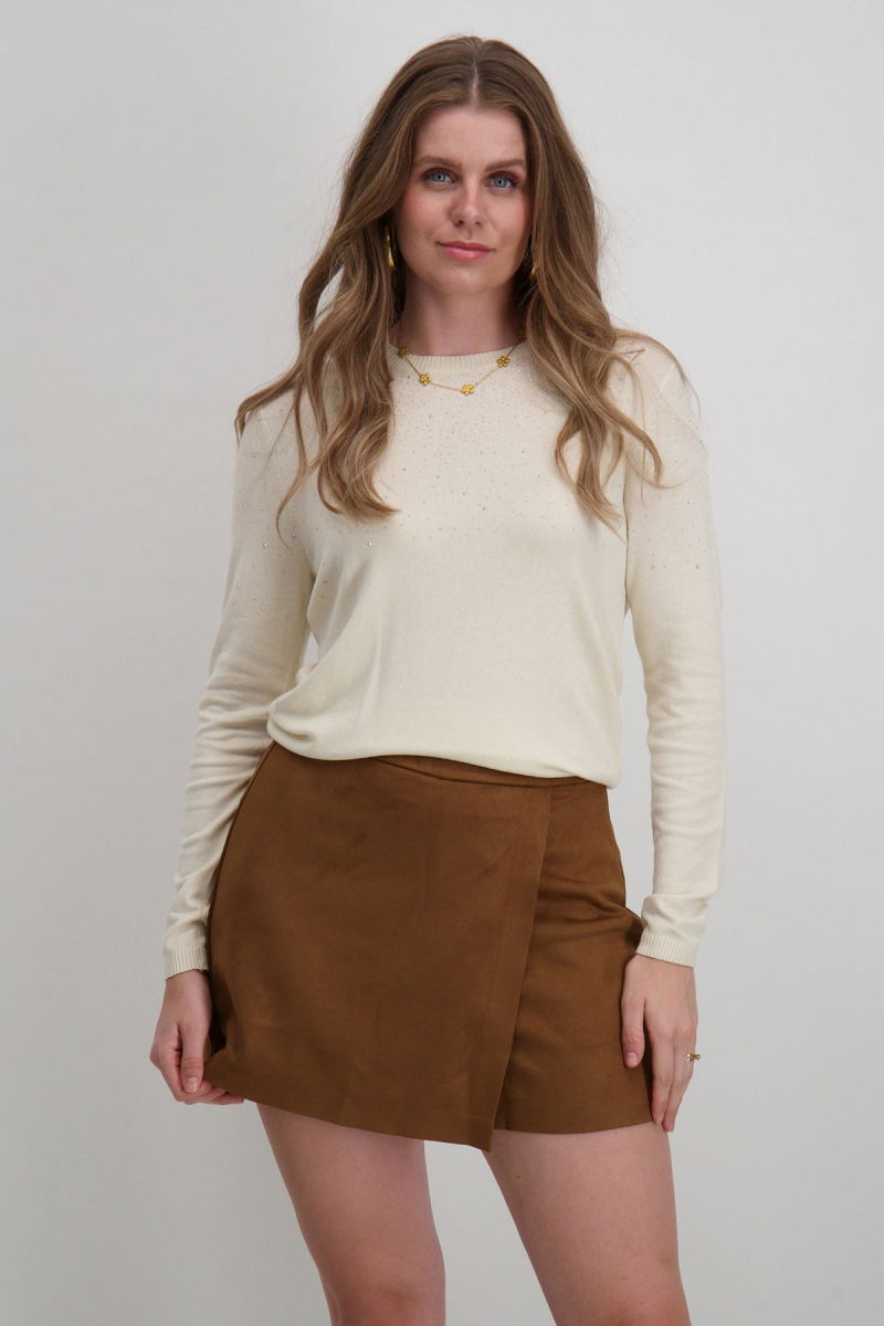 Only Kadın Onlanabella Taş Detaylı Bisiklet Yaka Kazak 15355228 Ekru - Only