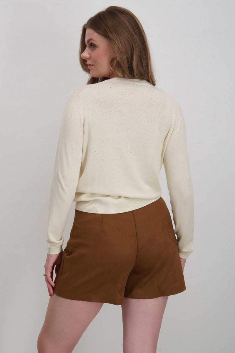 Only Kadın Onlanabella Taş Detaylı Bisiklet Yaka Kazak 15355228 Ekru - 4