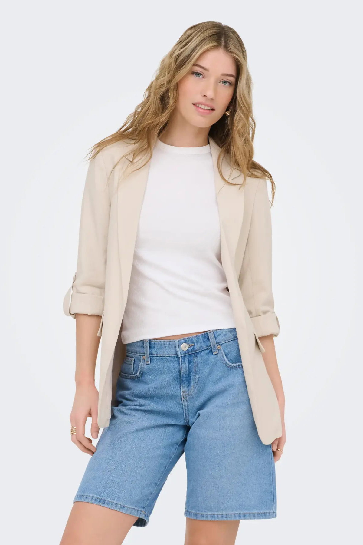 Only Kadın Onlarıs Rahat Kalıp Kolu Katlanabilir Blazer Ceket 15310839 Taş - 2