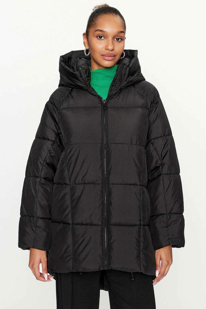 Only Kadın Onlasta Rahat Kalıp Kapüşonlu Uzun Puffer Mont 15293818 Siyah - Only