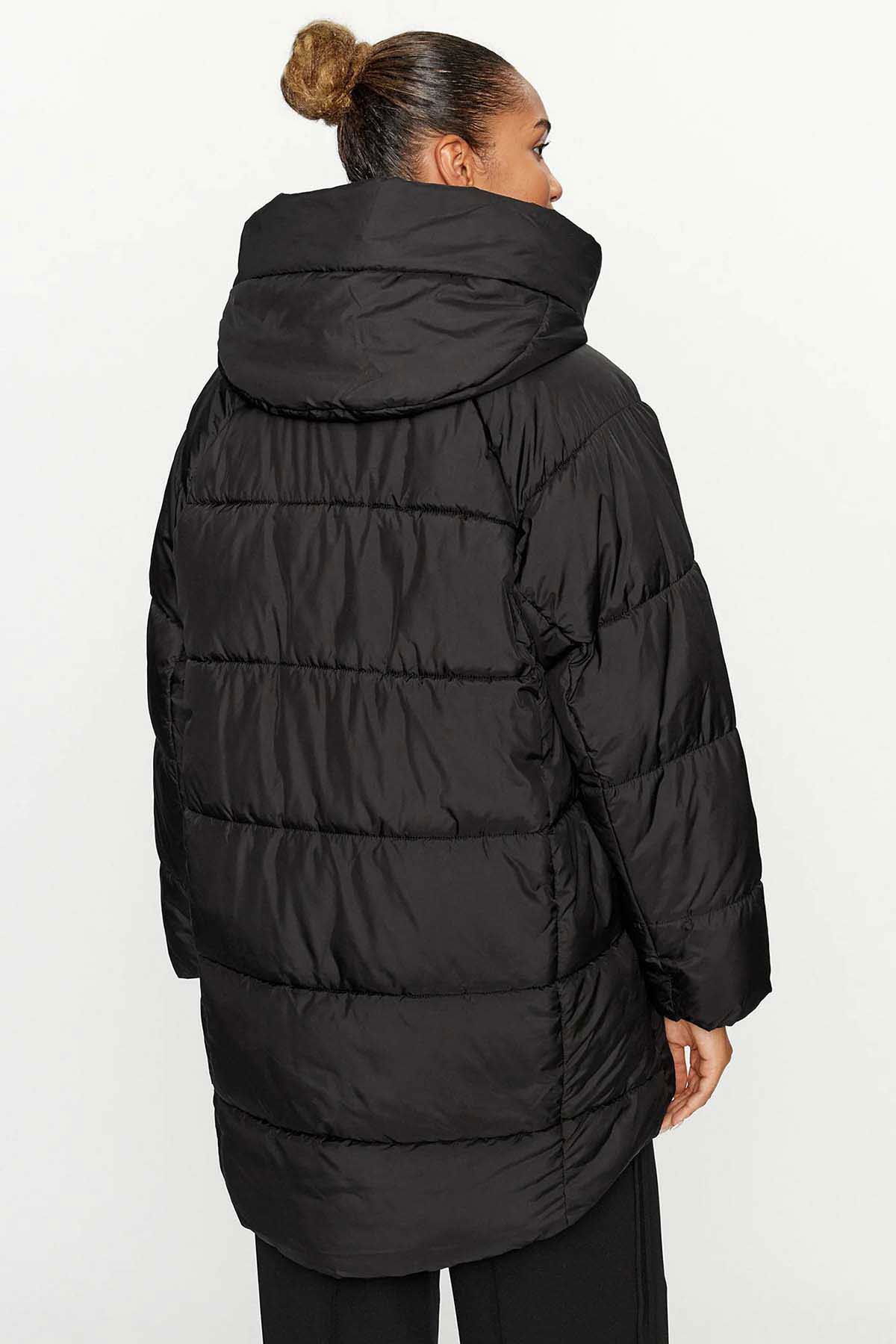 Only Kadın Onlasta Rahat Kalıp Kapüşonlu Uzun Puffer Mont 15293818 Siyah - 5