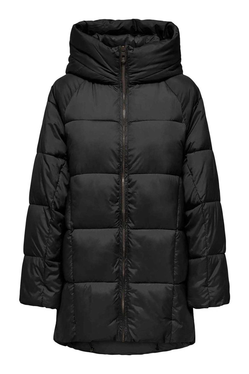 Only Kadın Onlasta Rahat Kalıp Kapüşonlu Uzun Puffer Mont 15293818 Siyah - 7