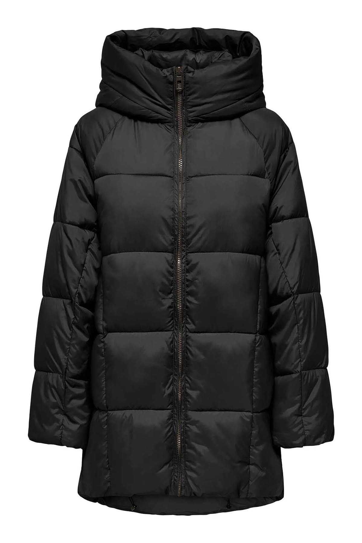 Only Kadın Onlasta Rahat Kalıp Kapüşonlu Uzun Puffer Mont 15293818 Siyah - 7