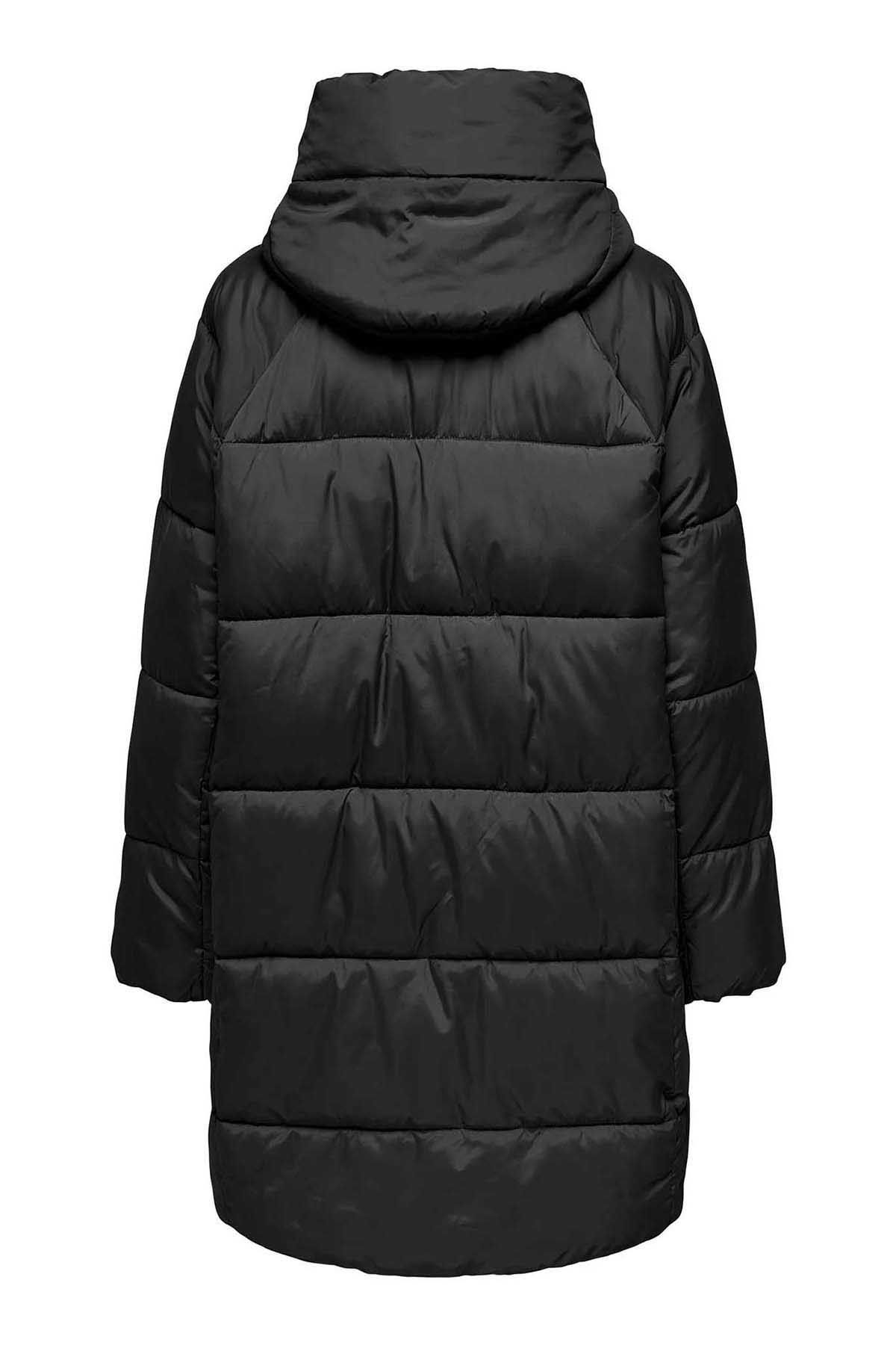 Only Kadın Onlasta Rahat Kalıp Kapüşonlu Uzun Puffer Mont 15293818 Siyah - 8