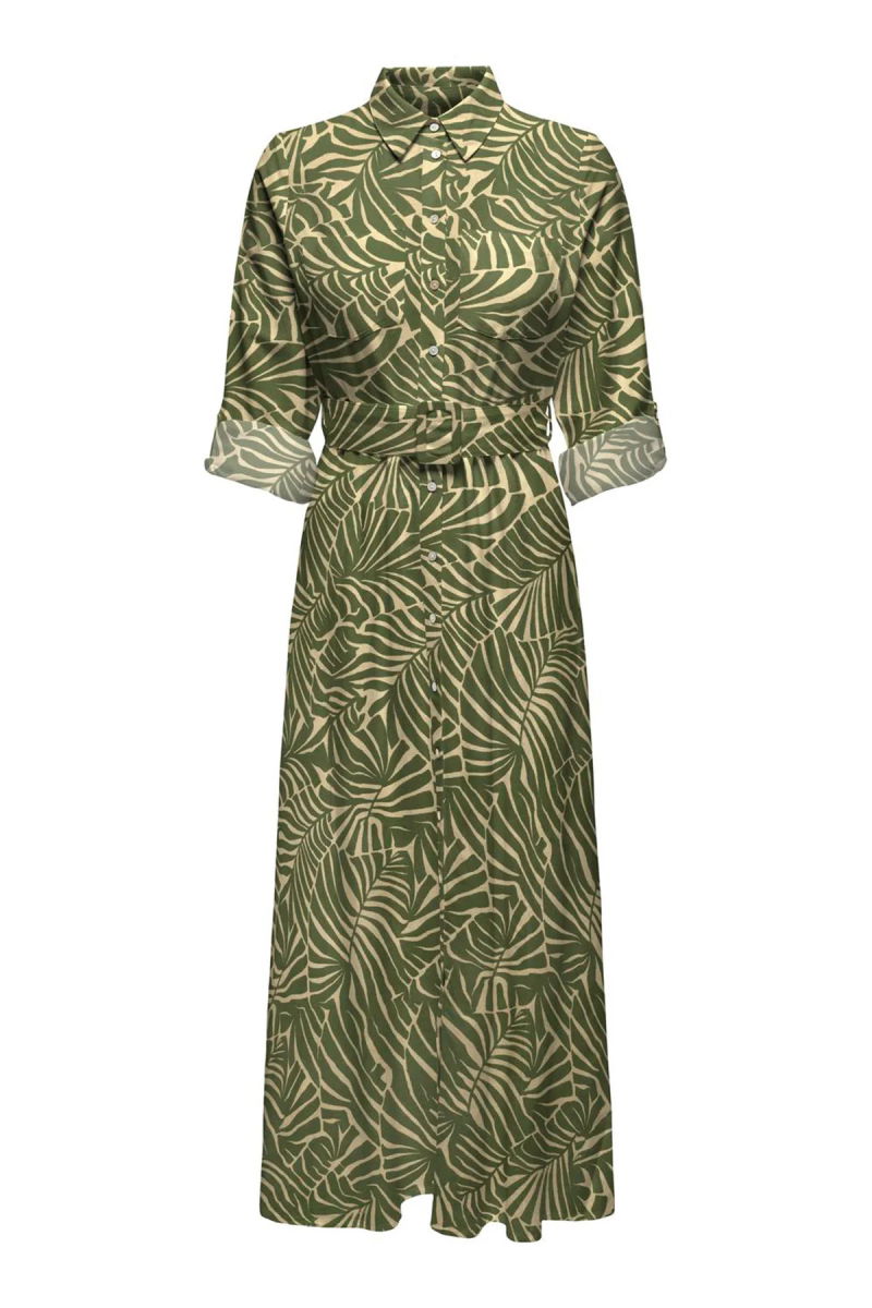 Only Kadın Onlcallıe Desenli Beli Kemerli Uzun Keten Elbise 15318799 Yeşil 