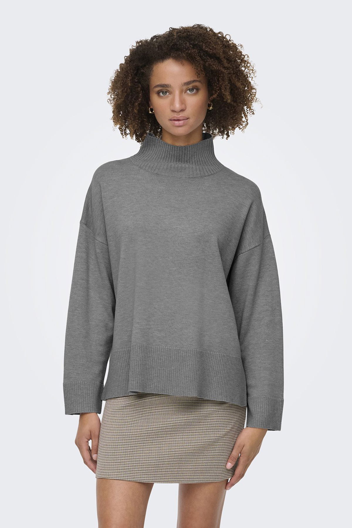 Only Kadın Onlcoco Balıkçı Yaka Uzun Kollu Örme Kazak 15349969 Gri - 1