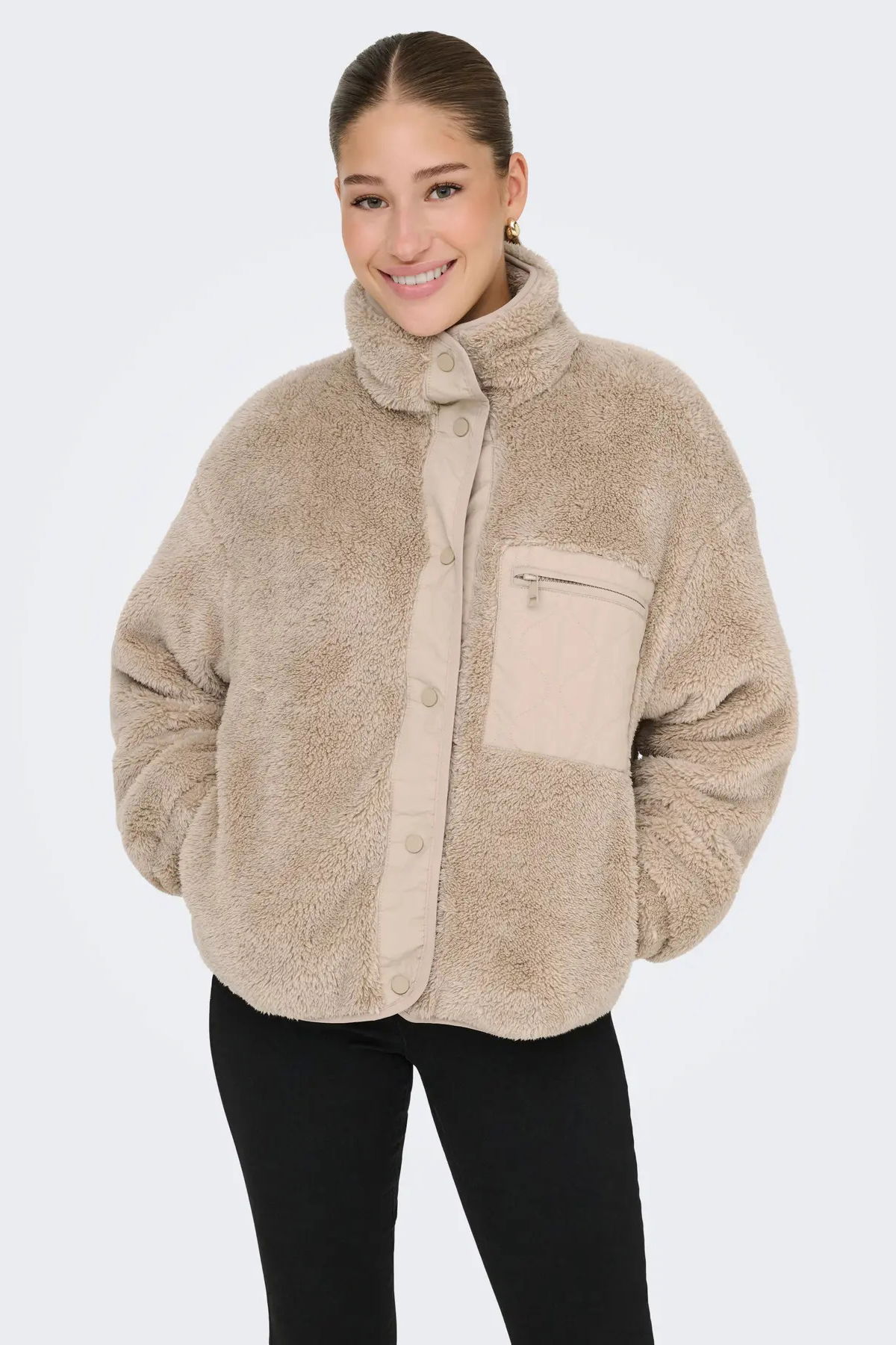 Only Kadın Onlcontact Dik Yaka Polar Mont 15349417 Bej - 1