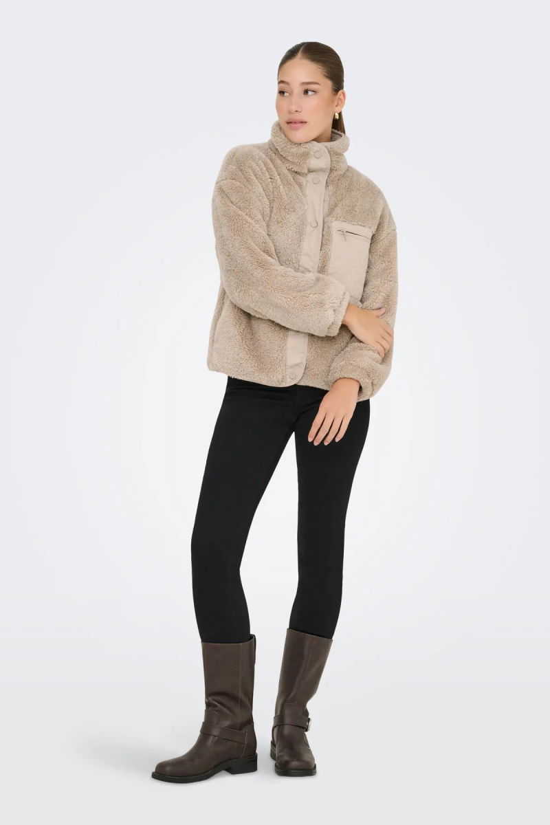 Only Kadın Onlcontact Dik Yaka Polar Mont 15349417 Bej - 3