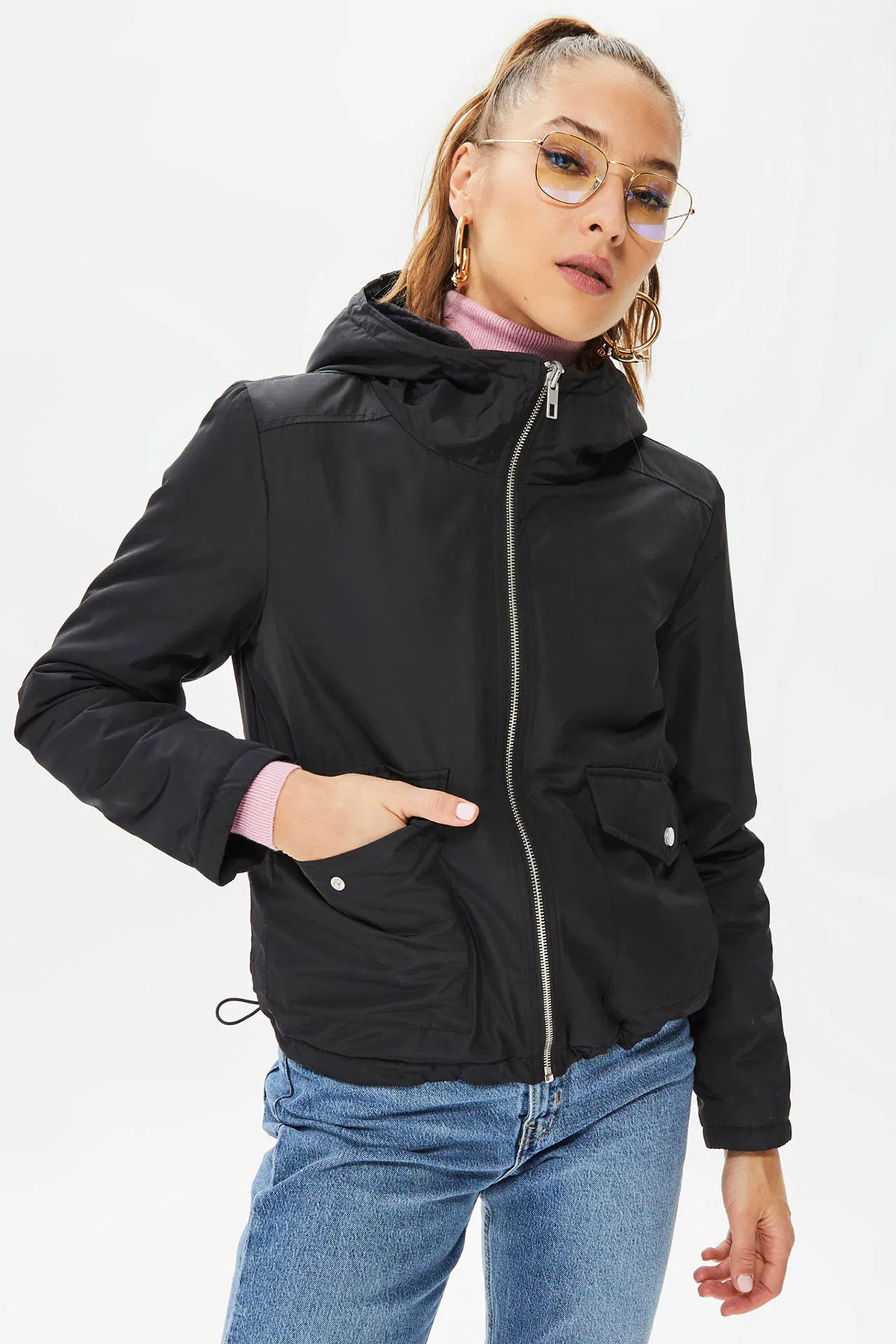 Only Kadın Onldahlıa Çift Taraflı Kapüşonlu Kürk Mont 15208777 Black - 3