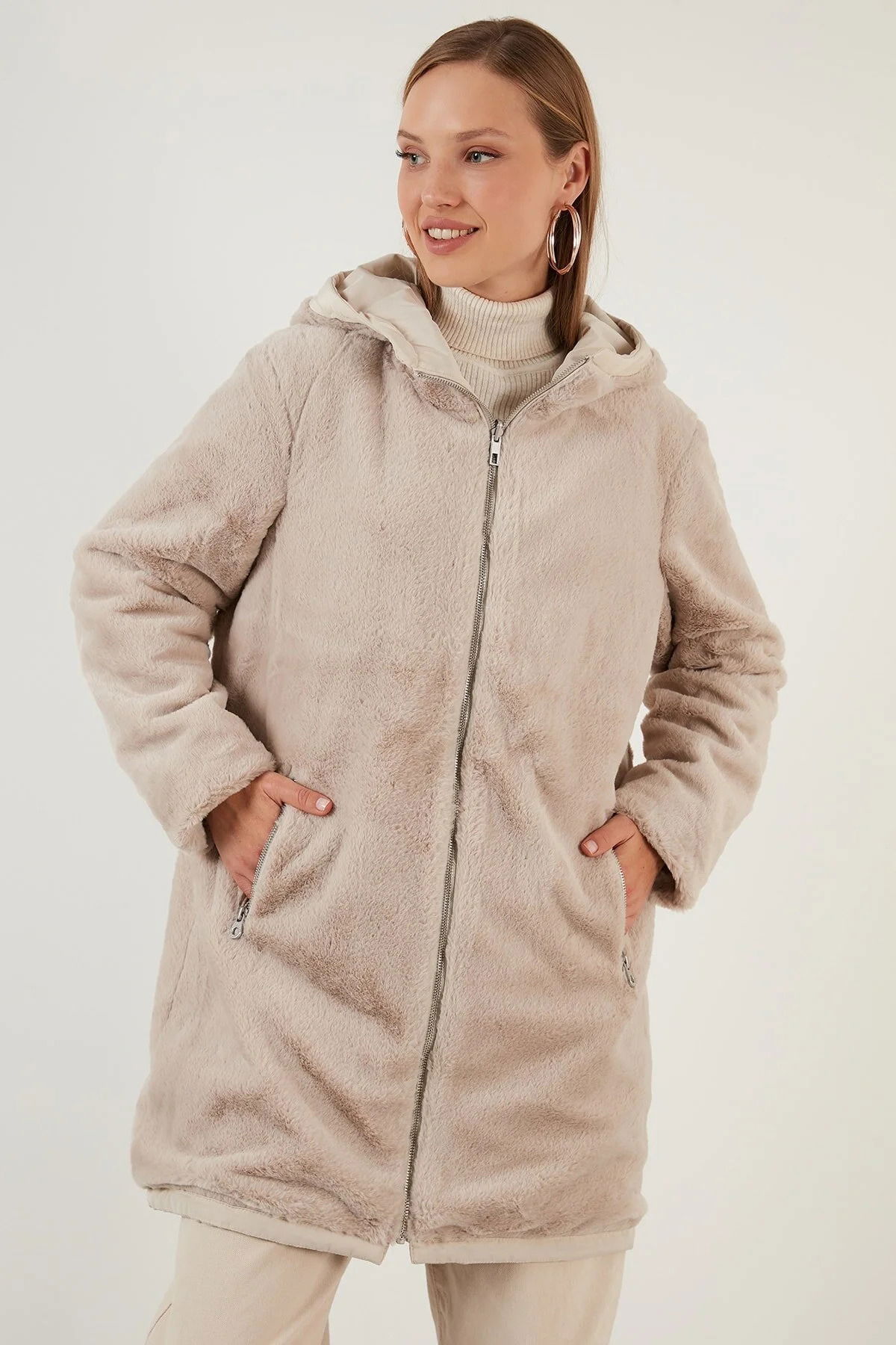 Only Kadın Onldahlıa Kapüşonlu Tam Fermuarlı Parka 15208727 Taş - 3