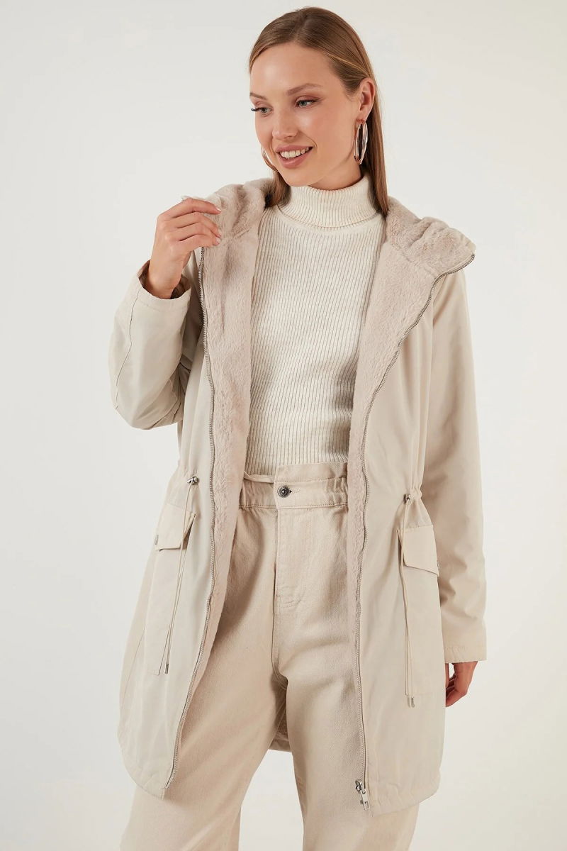 Only Kadın Onldahlıa Kapüşonlu Tam Fermuarlı Parka 15208727 Taş - 4