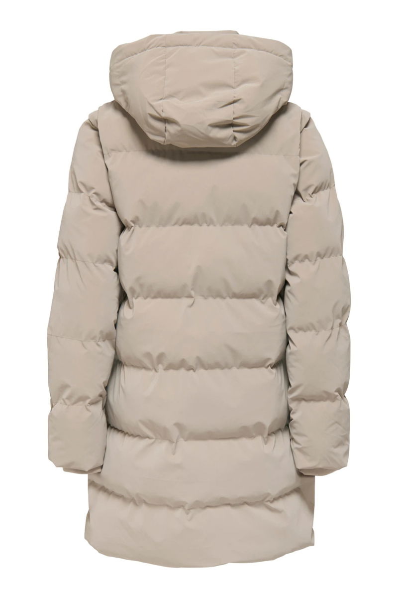 Only Kadın Onldıxıe Kapüşonlu Uzun Şişme Mont 15349120 Taş - 2