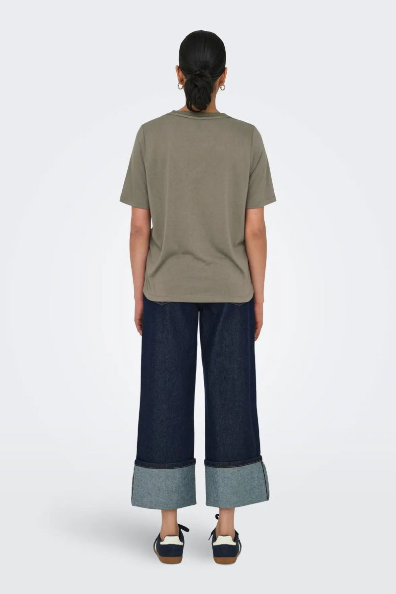 Only Kadın Onlelıse V Yaka Kısa Kollu T-Shirt 15257390 Vizon - 4