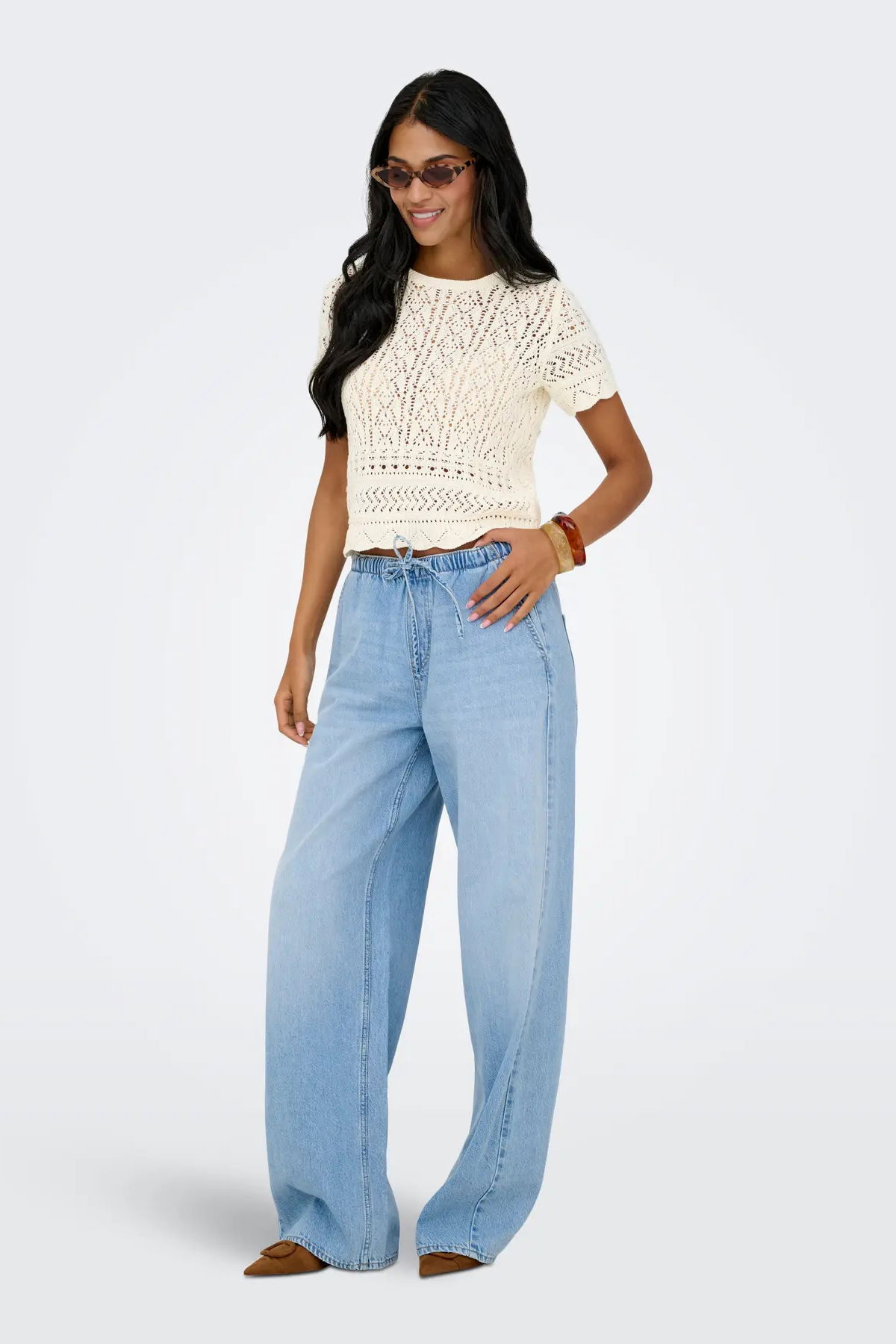 Only Kadın Onlelke Ajurlu Kısa Kollu Kazak 15370940 Ekru - 2