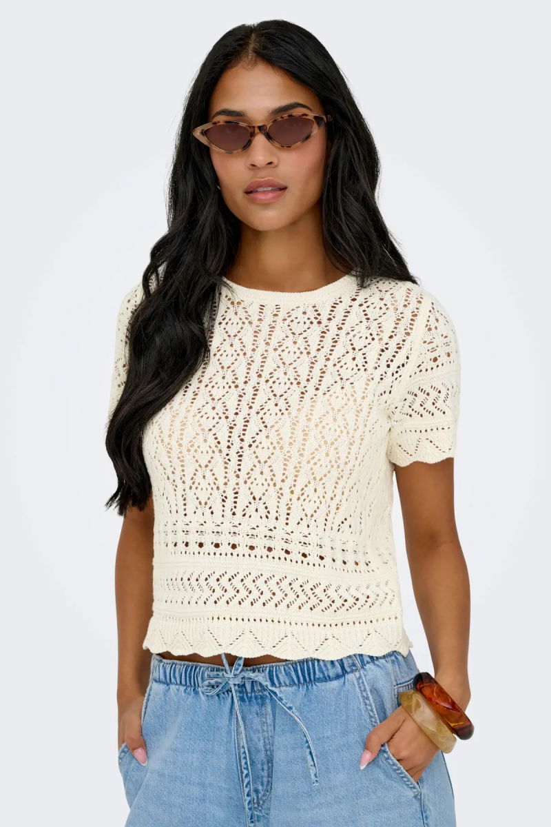 Only Kadın Onlelke Ajurlu Kısa Kollu Kazak 15370940 Ekru - 3