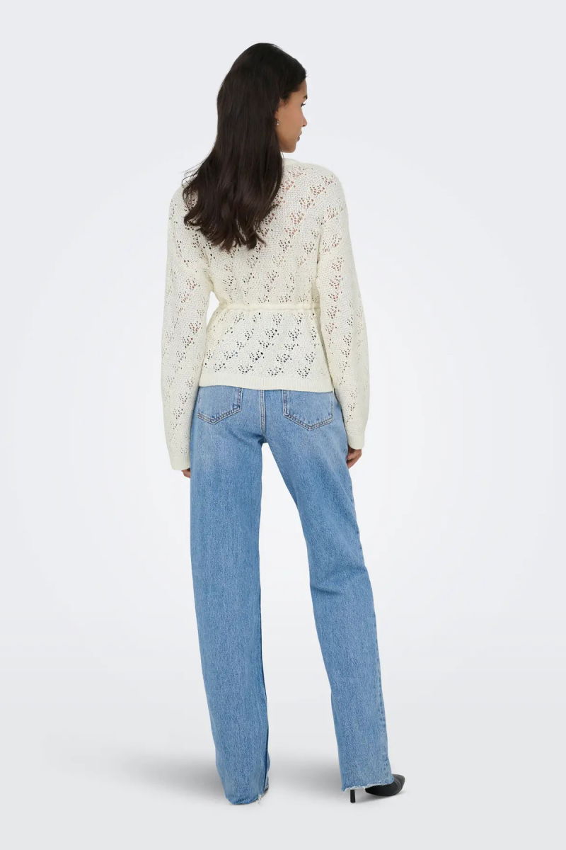 Only Kadın Onlelke Belden Bağlamalı Uzun Kollu Pamuklu Hırka 15363046 Ekru - 4